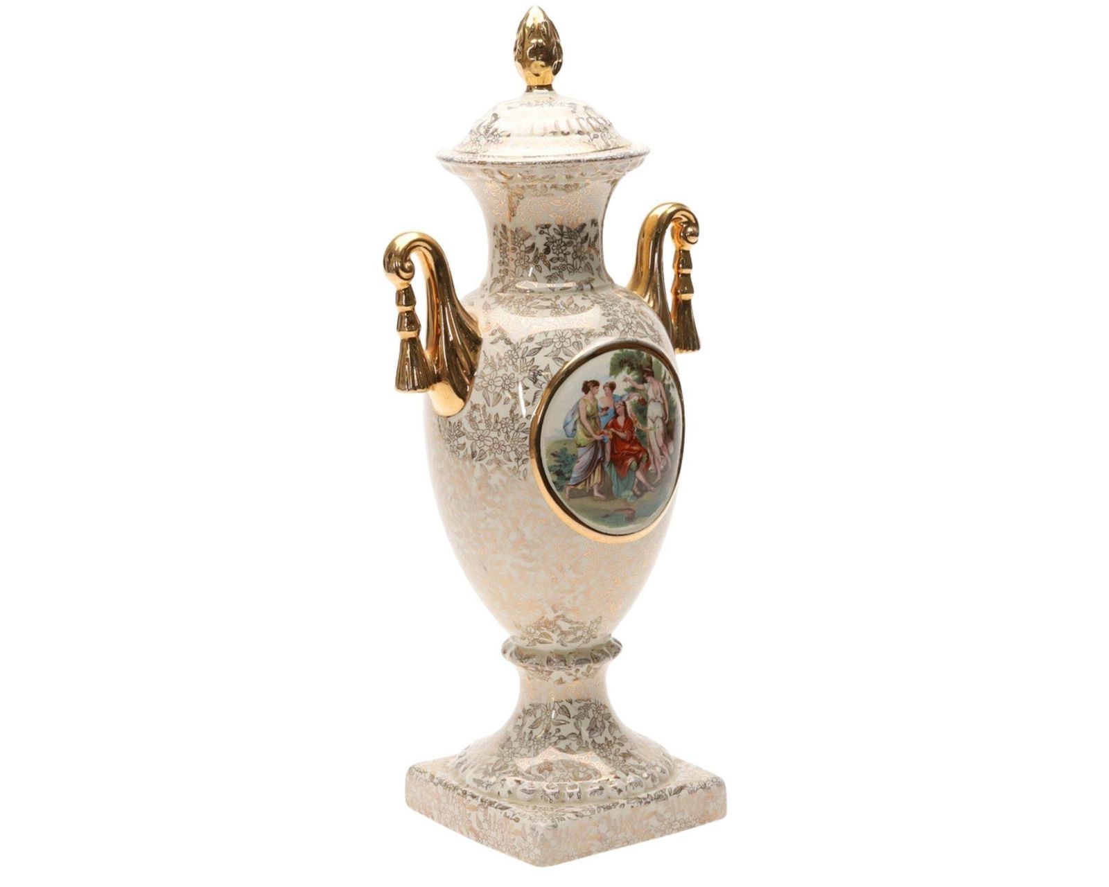Porcelain Urn Large Empire England Classical Scene And Gold Gilt Handles Vase photo for sale