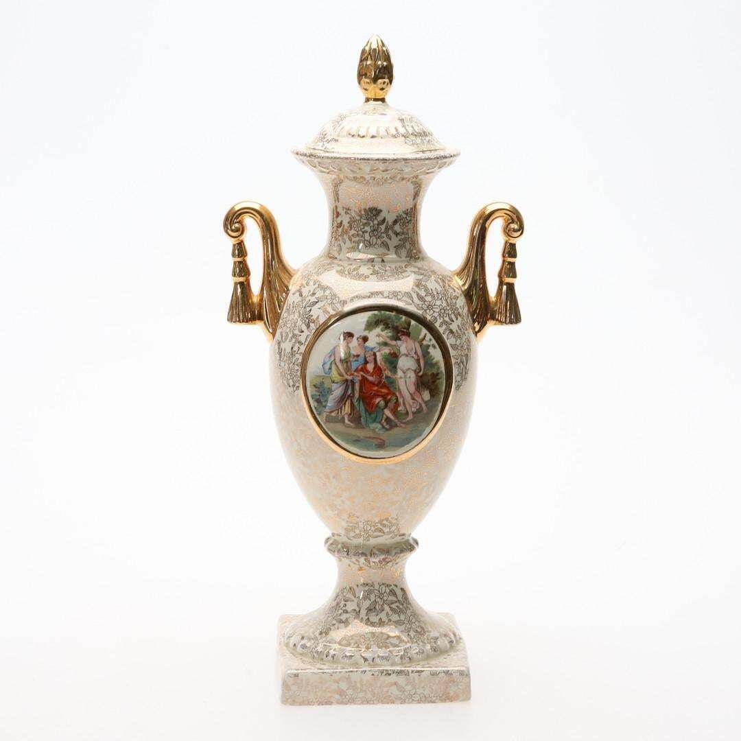 photo furniture Porcelain Urn Large Empire England Classical Scene And Gold Gilt Handles Vase