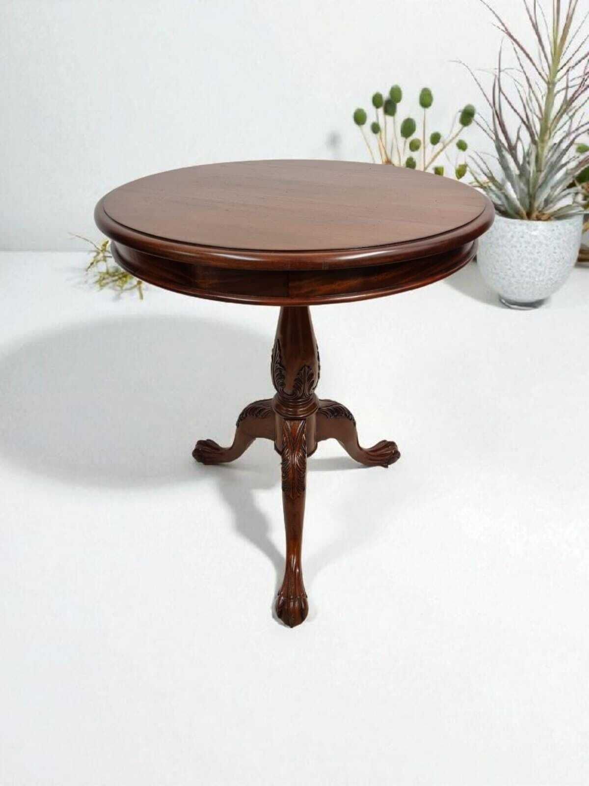 Vintage 1960s Chippendale Style Mahogany Side Table / Claw & Ball Feet / Carved Details