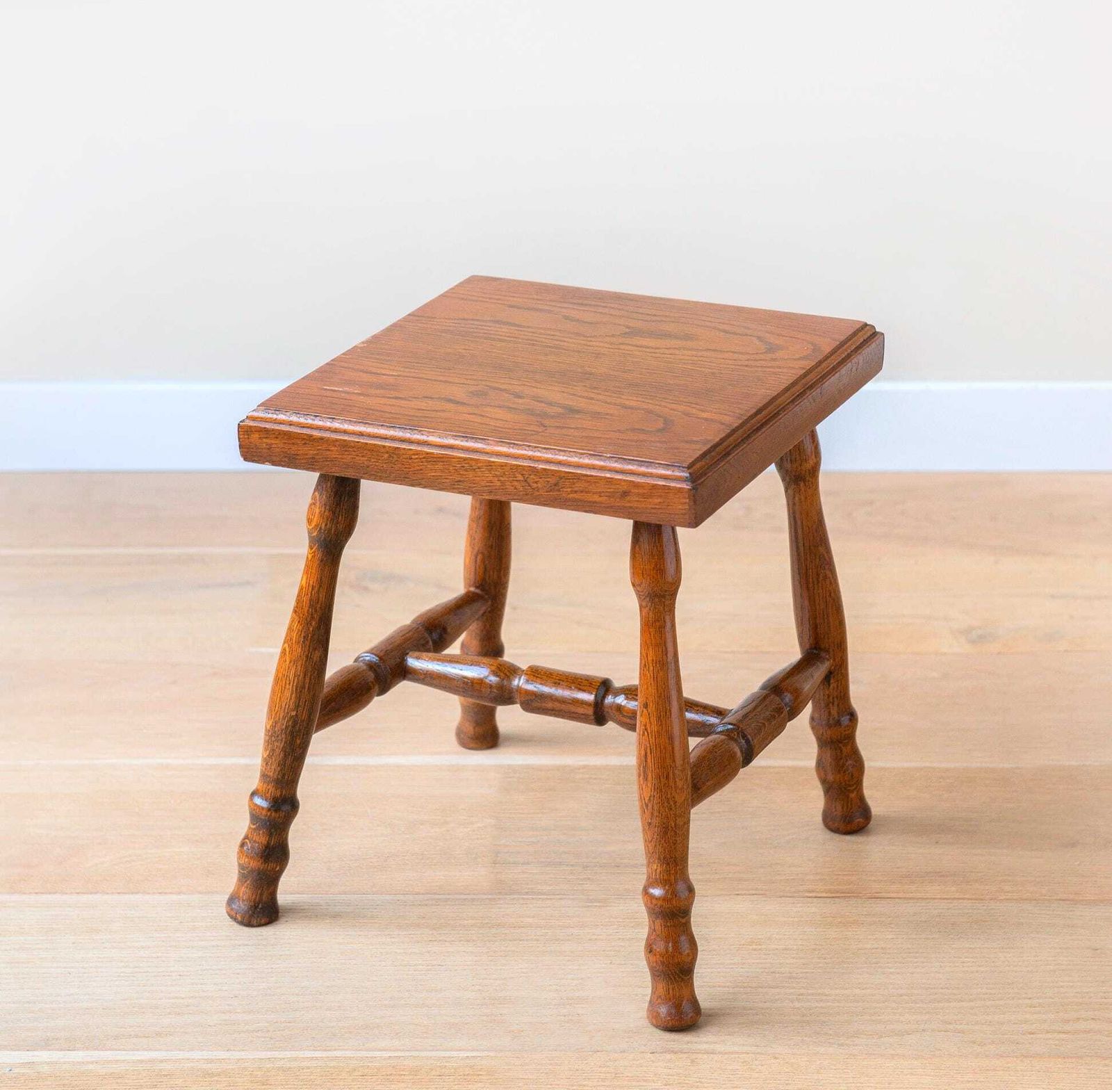 Antique Oak Stool, Old Square Plant Stand, Wooden Side Table With Hand Carved Legs, Small Farmers Stool, Country Home Decor