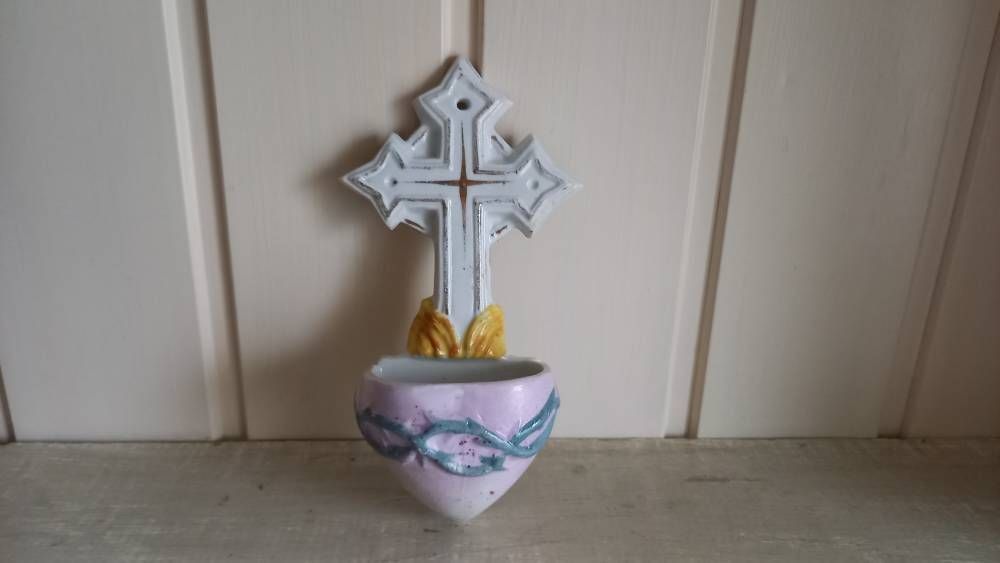 photo furniture Faience Holy Water Font Stoup Sacred Heart Vintage French