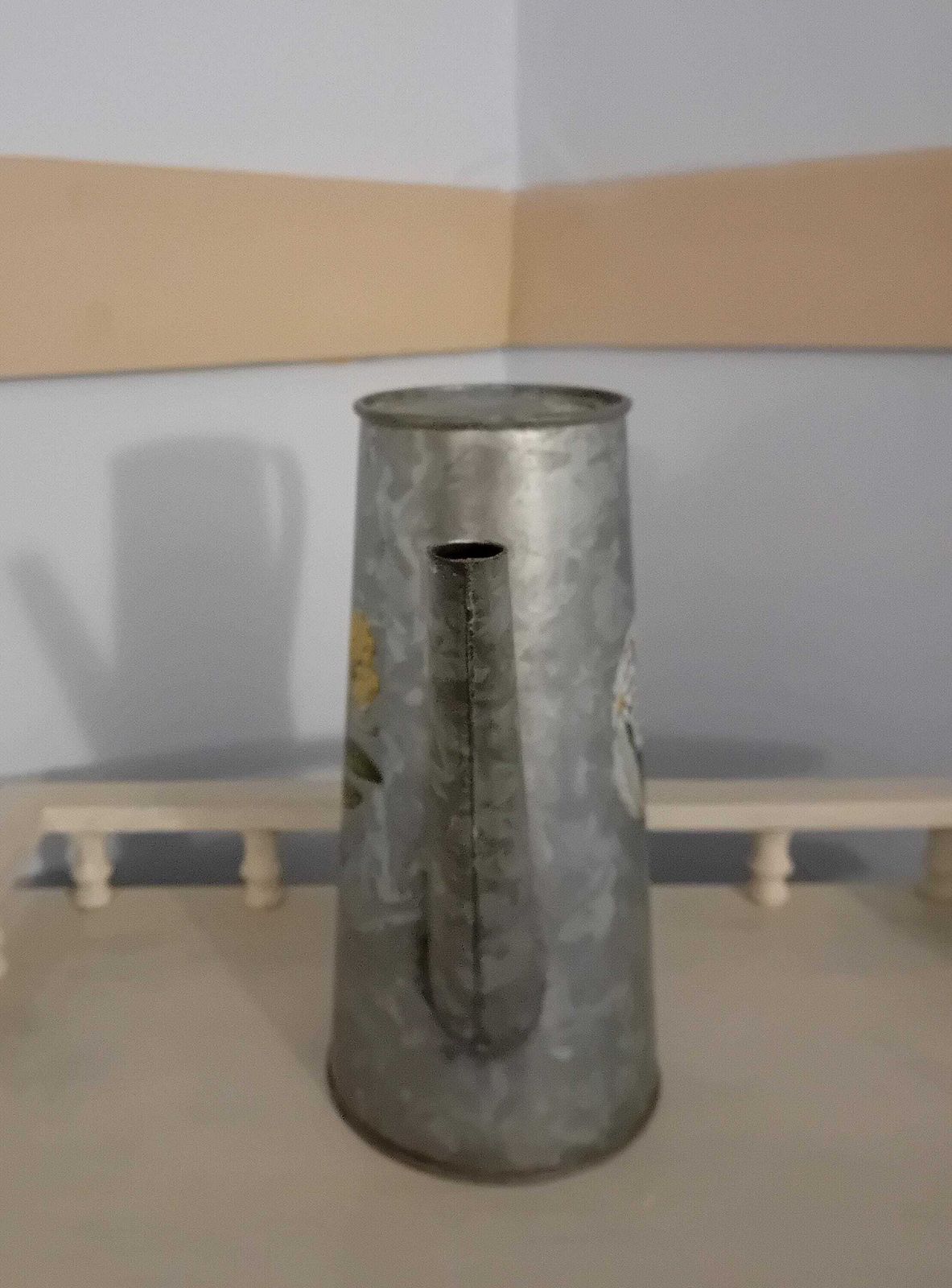 Zinc Indoor Watering Can Decorated With Floral Transfers photo vinterior