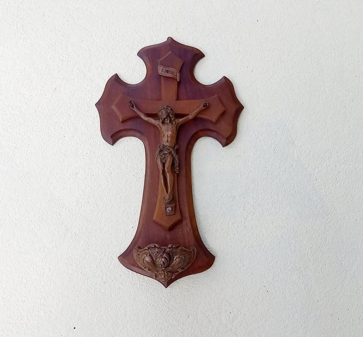 photo for sale Large Holy Water Font Stoup Crucifix Vintage French