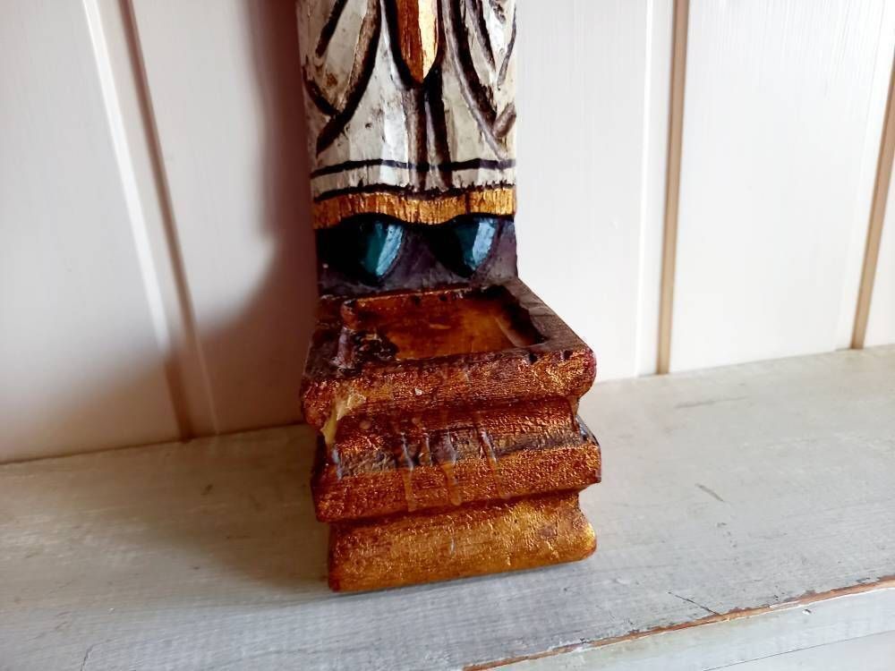 Candle Holder Saint Statue Carved Wood Sconce photo Home Decor