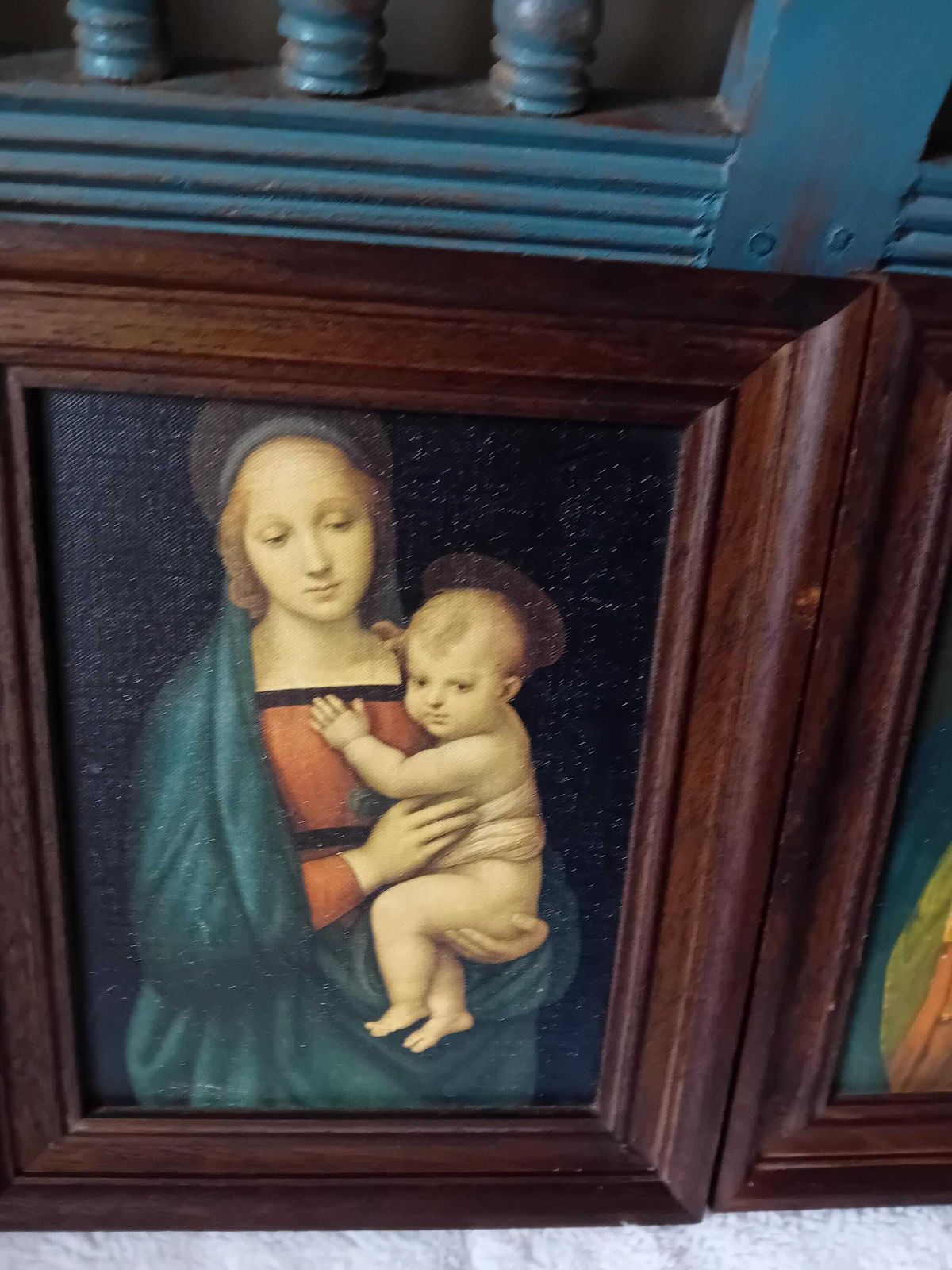 Vintage Madonna And Child Religious Prints In Wooden Frames (Set Of 2) photo buy