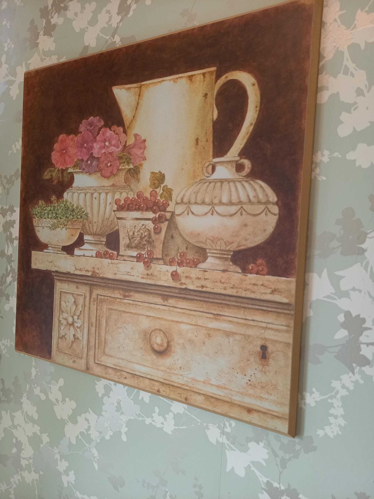 Vintage French Wall Decor Floral Print Pink Shabby Chic photo for sale