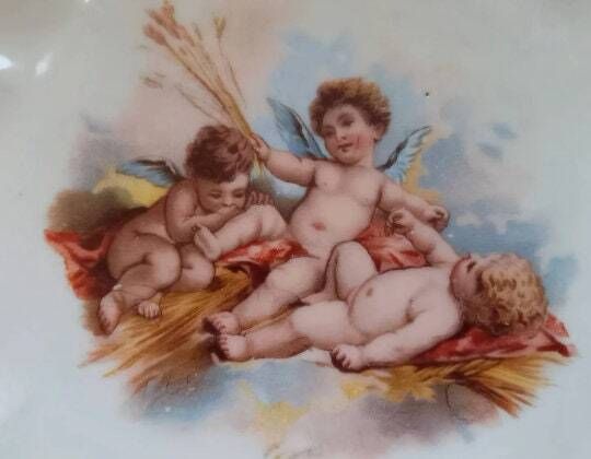 Antique French Cherub Plates Paris Porcelaine Set Of Two photo for sale