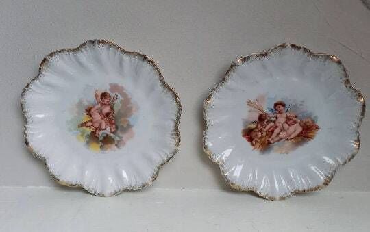 Antique French Cherub Plates Paris Porcelaine Set Of Two photo Home Decor