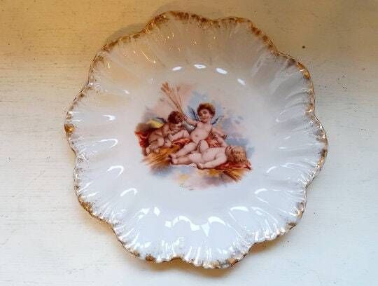 Antique French Cherub Plates Paris Porcelaine Set Of Two photo vintage