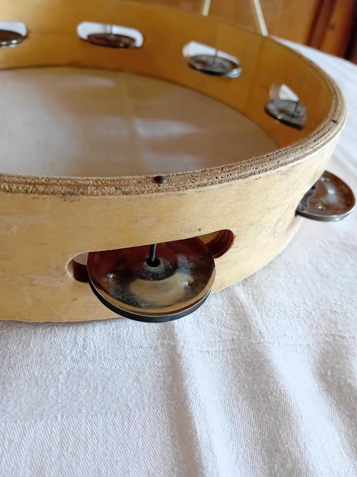 Ric Tambourine Handmade Marked Vintage Musical Percussion Instrument photo for sale