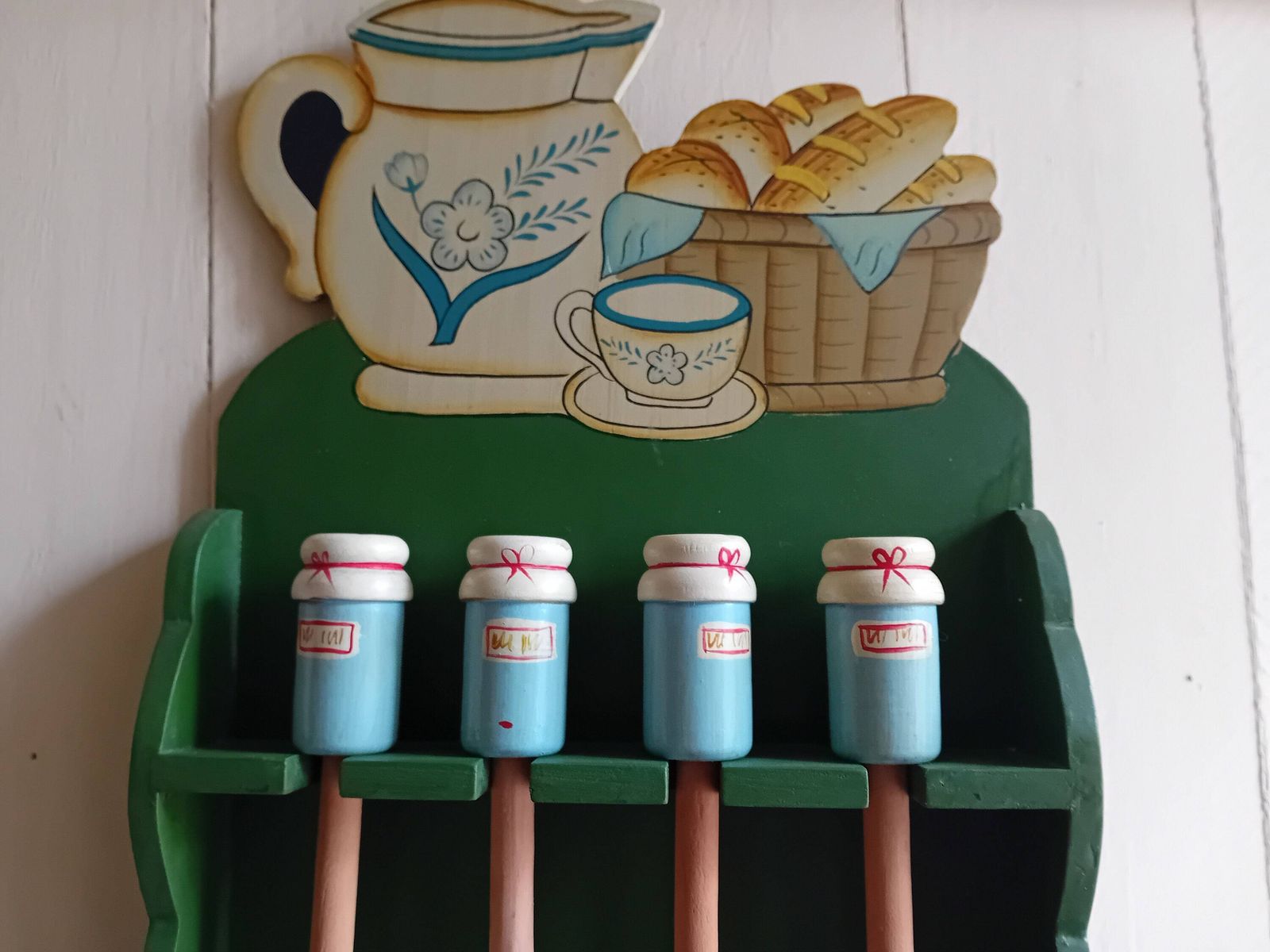 Kitchen Utensils Made Of Wood With Decorative Hanging Rack photo for sale