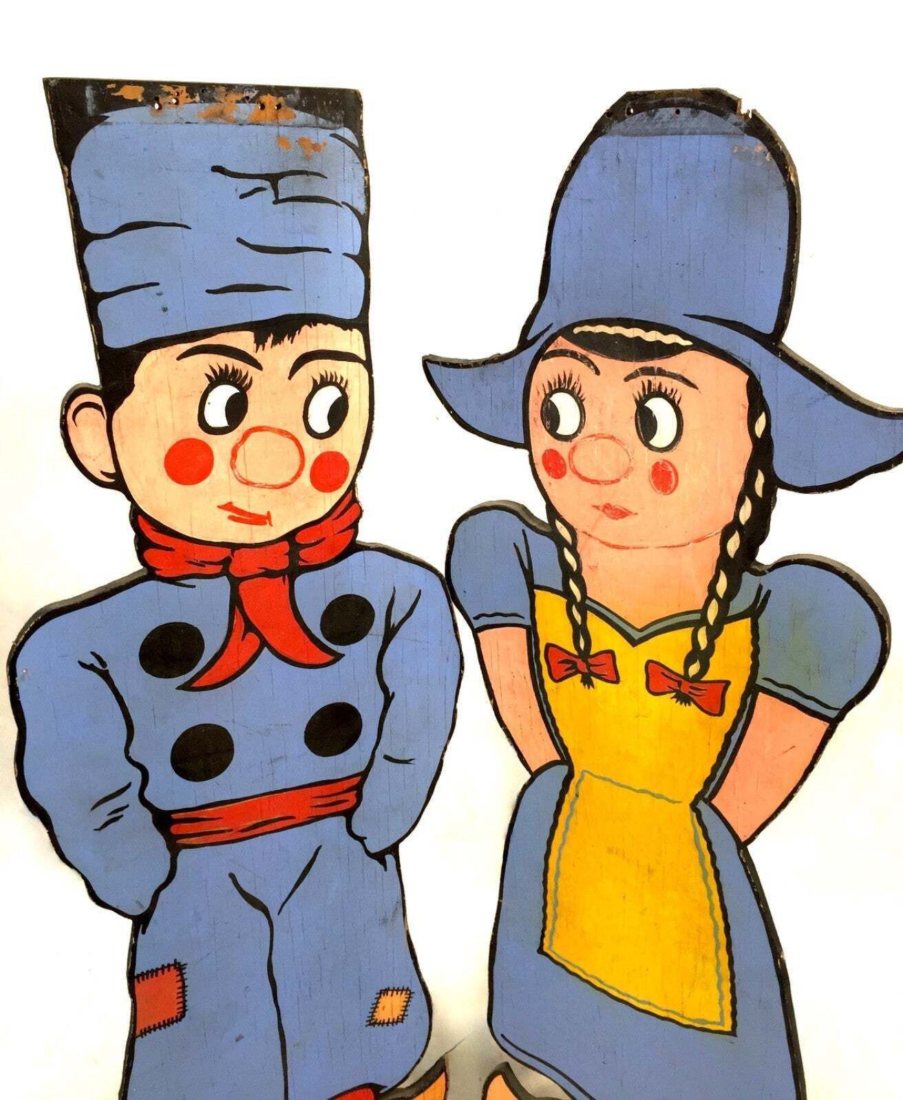 Vintage Salvaged Wooden Dutch Style Pair Boy & Girl Sign / Wall Hanging C.1960 photo furniture