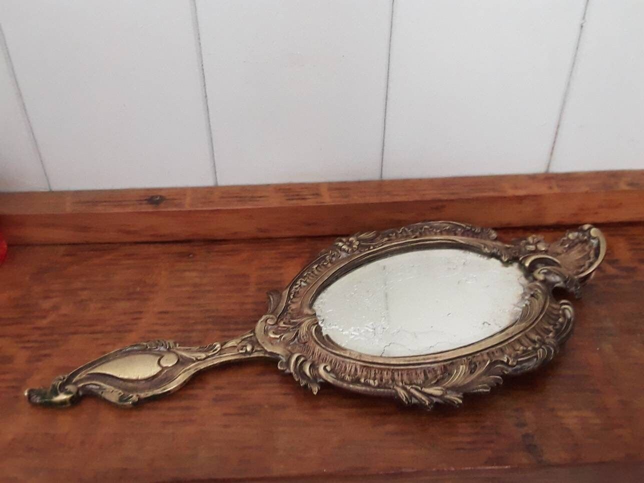 Antique Bronze Hand Mirror French Shabby Chic photo furniture