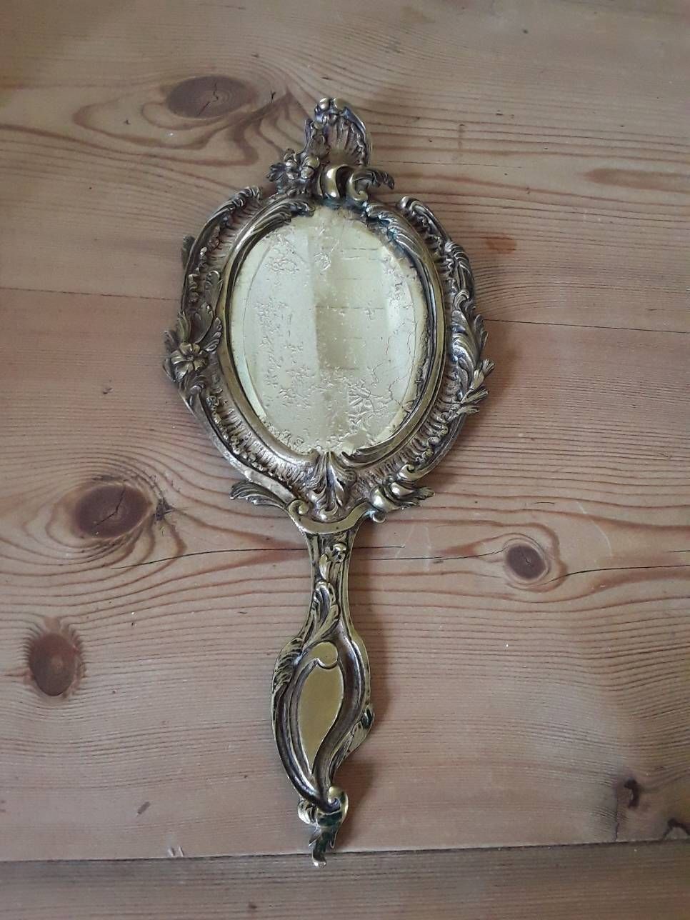 photo for sale Antique Bronze Hand Mirror French Shabby Chic