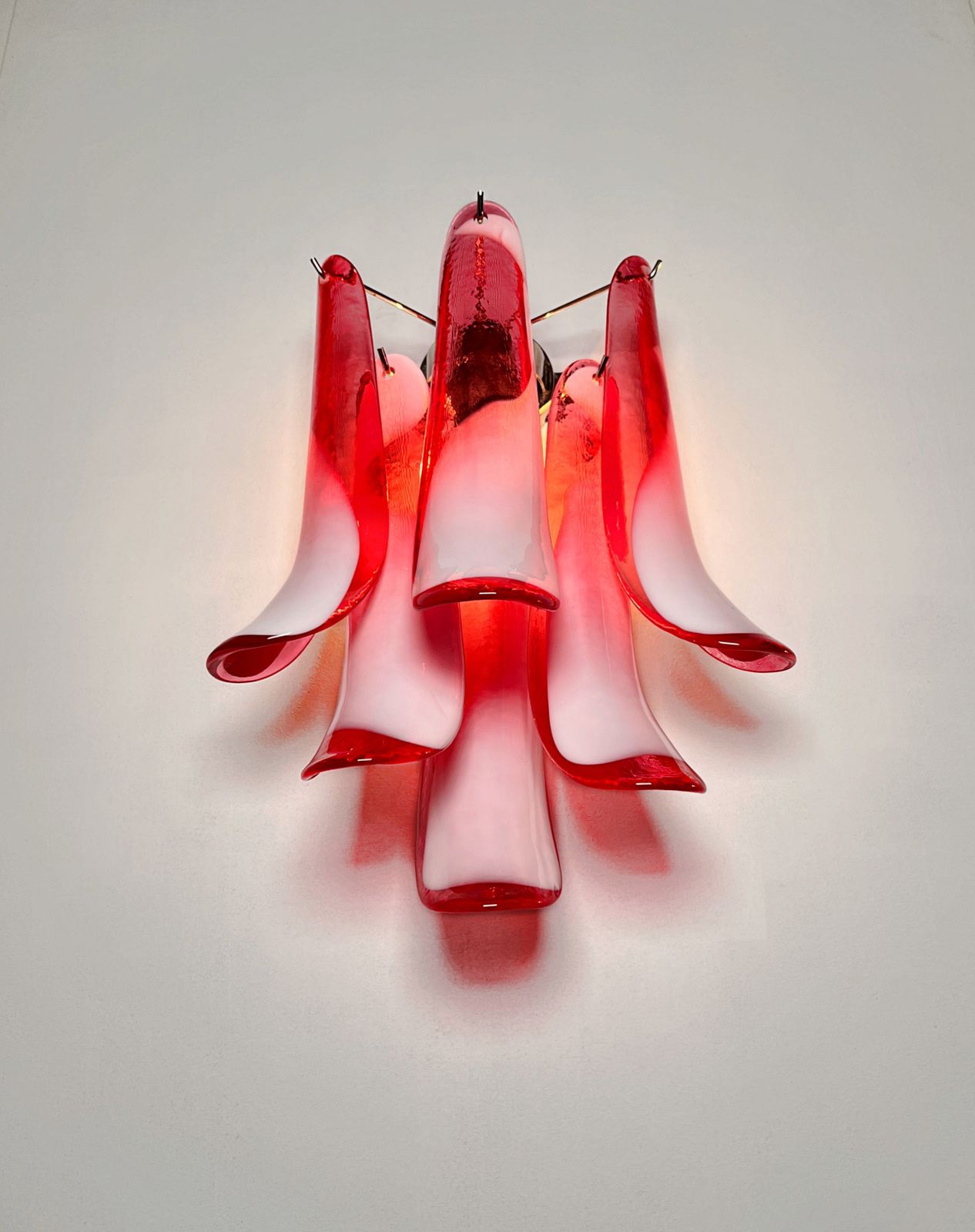 Pair Of Vintage Italian Murano Wall Lights In The Manner Of Mazzega   Red Glass Petals photo buy