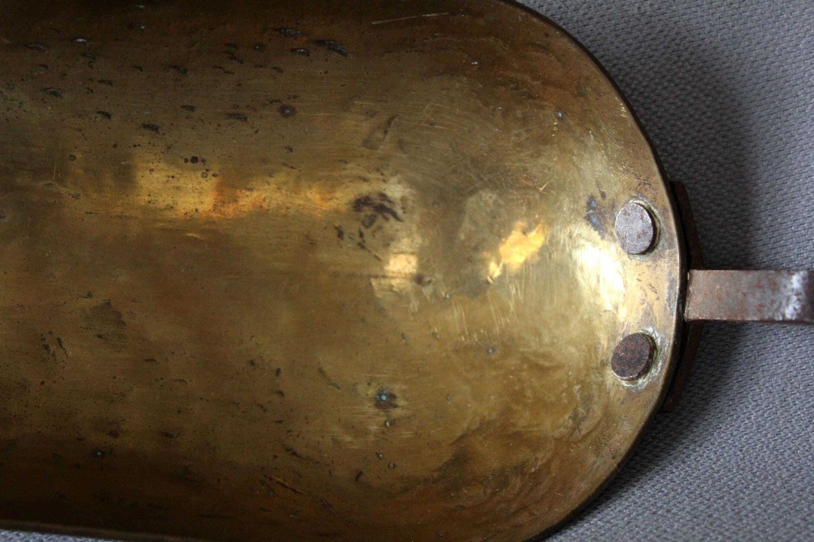 photo for sale Large Antique Brass Shovel, Brass And Iron Handle, Iron Rivets, Brass Grain Scoop, Coal Shovel, Fire Place, Flour, Seed Or Feed Scoop, 48 Cm
