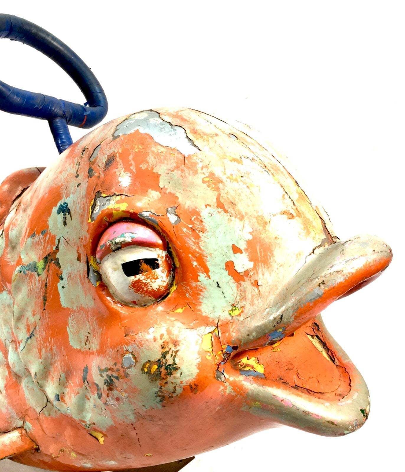 Vintage 1970s Salvaged Fairground Ride Merry Go Round Fibreglass Dolphin Fish photo Art