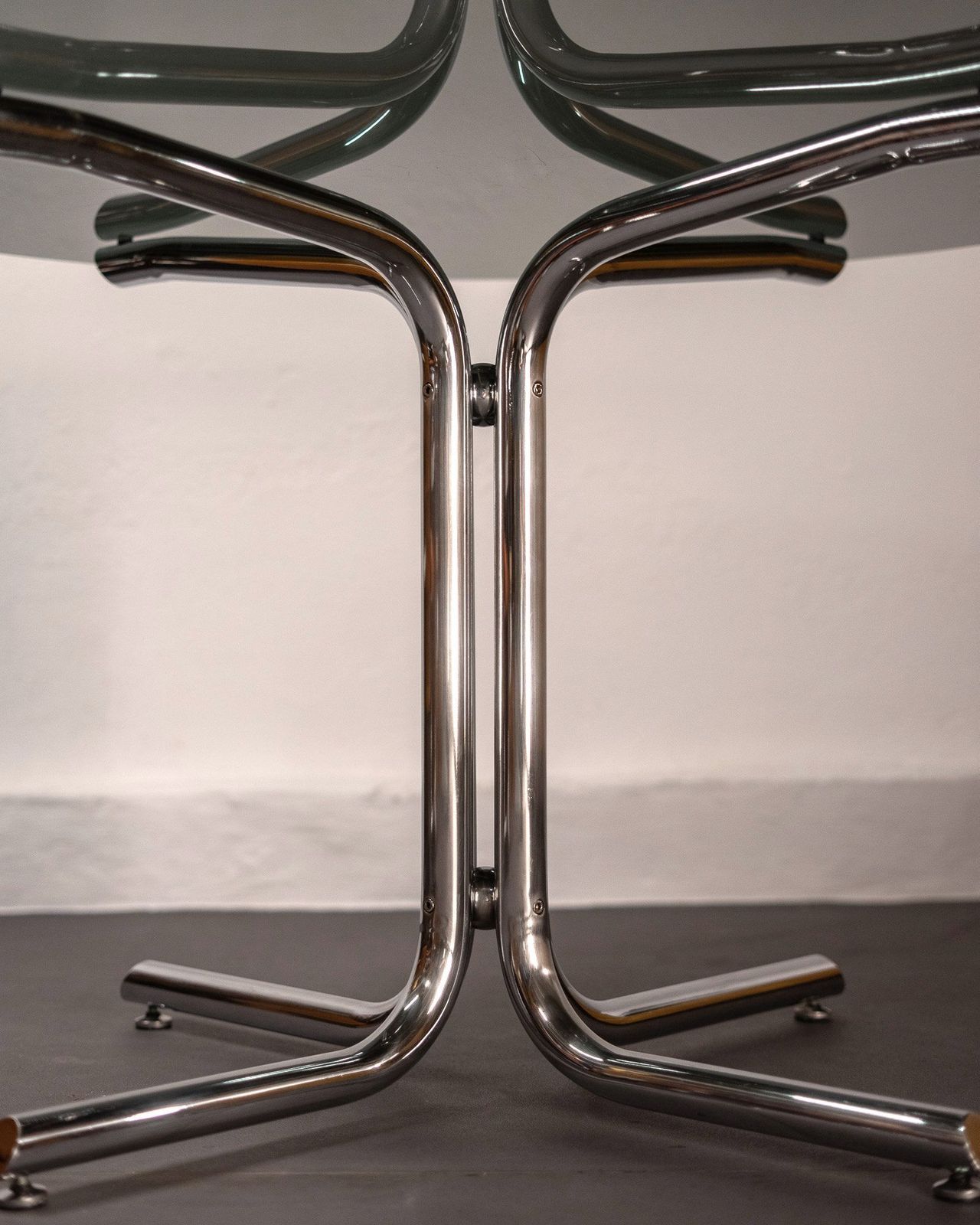 Italian Table In Glass And Chromed Steel photo vinterior