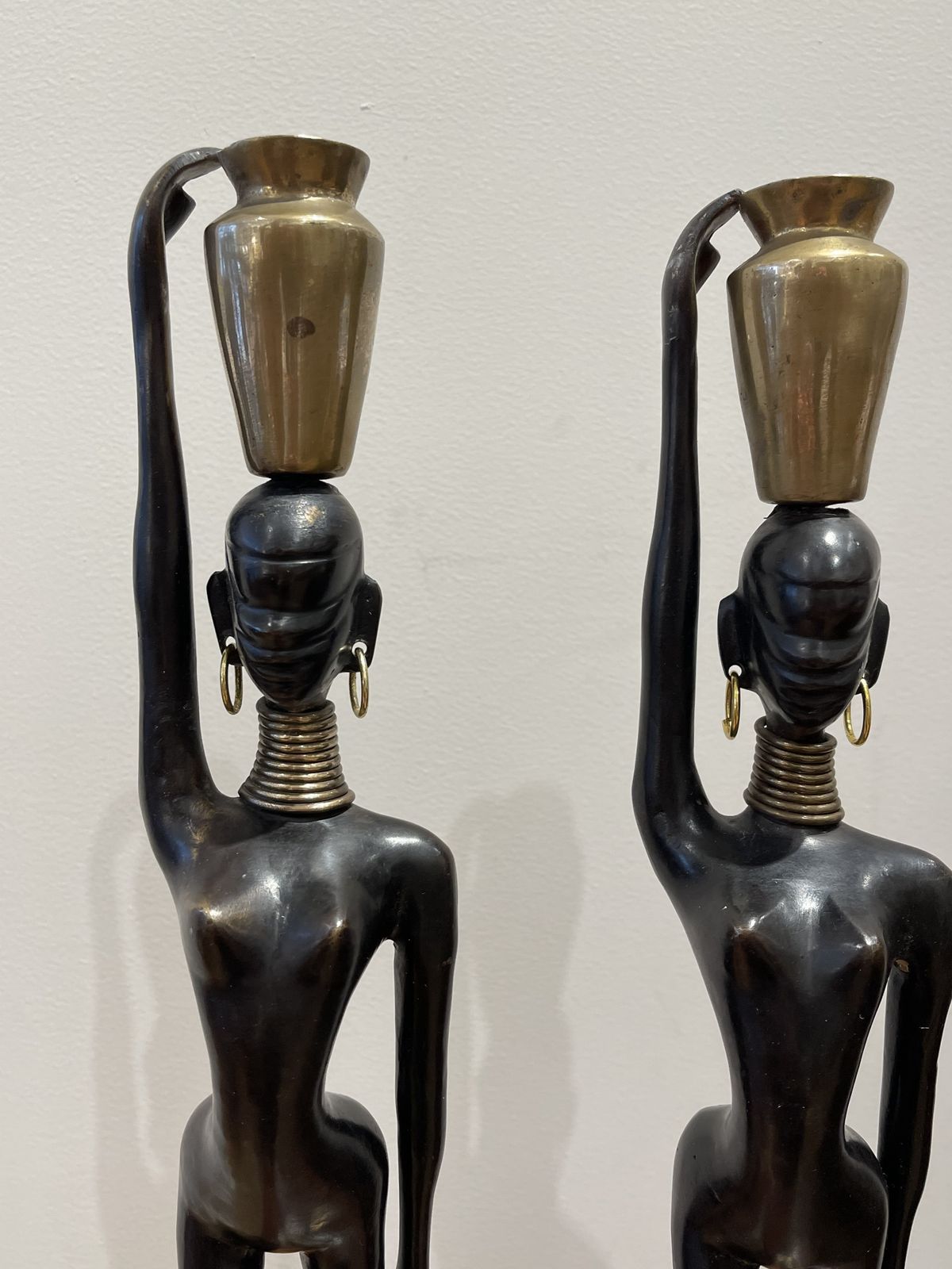 Stunning Pair Of African Lady Carrying Water, In The Style Of Karl Hagenauer 1970’s photo vintage
