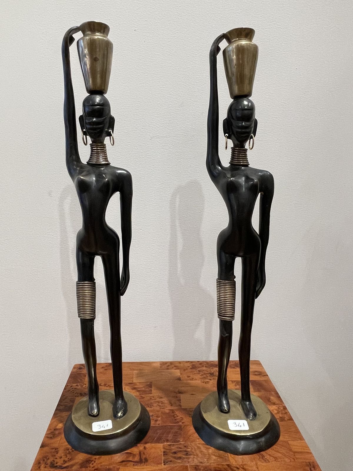 Stunning Pair Of African Lady Carrying Water, In The Style Of Karl Hagenauer 1970’s