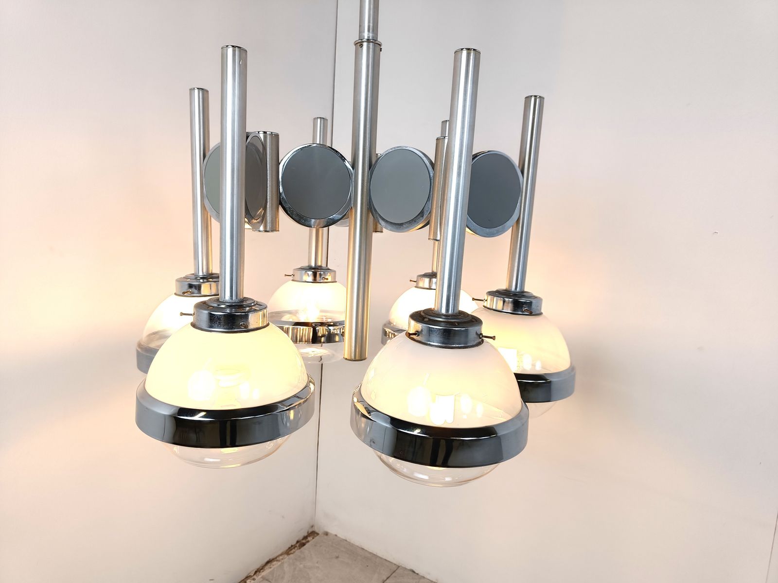 Vintage Italian Glass Globe Space Age Chandelier, 1970s photo for sale