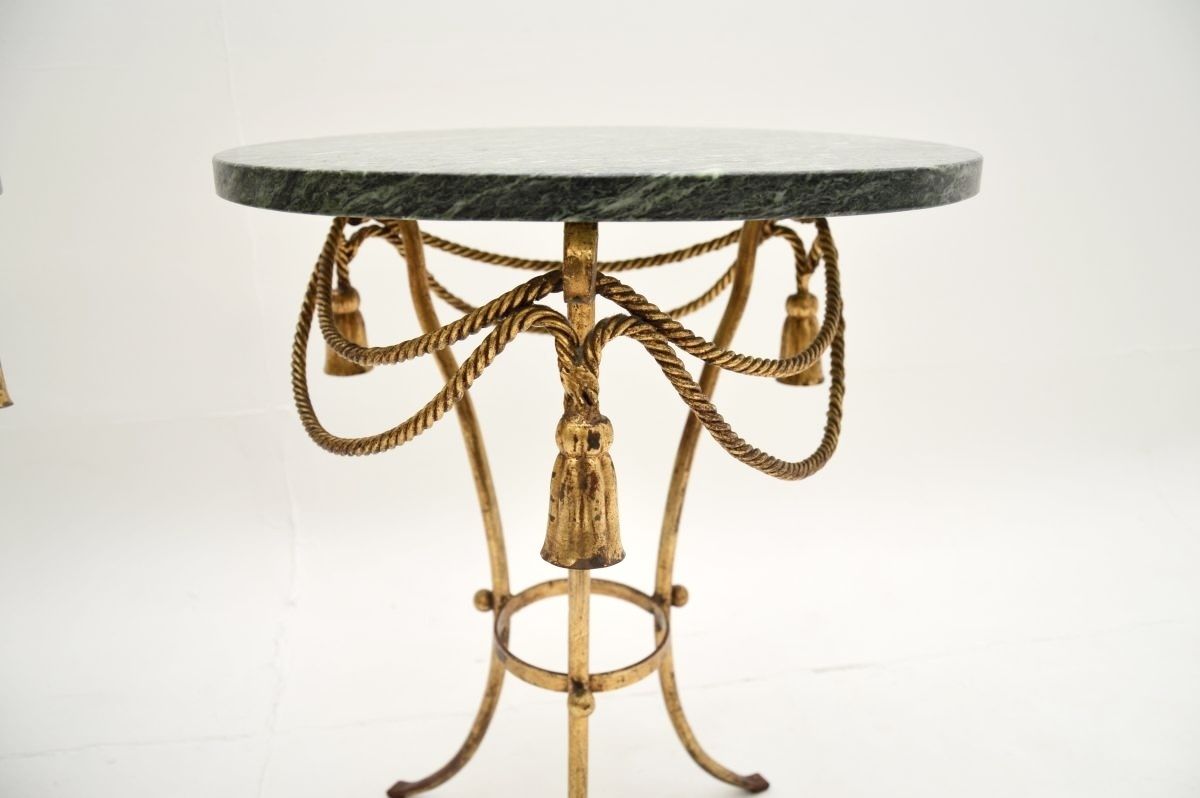 Pair Of Antique Italian Gilt Metal And Marble Side Tables photo vintage