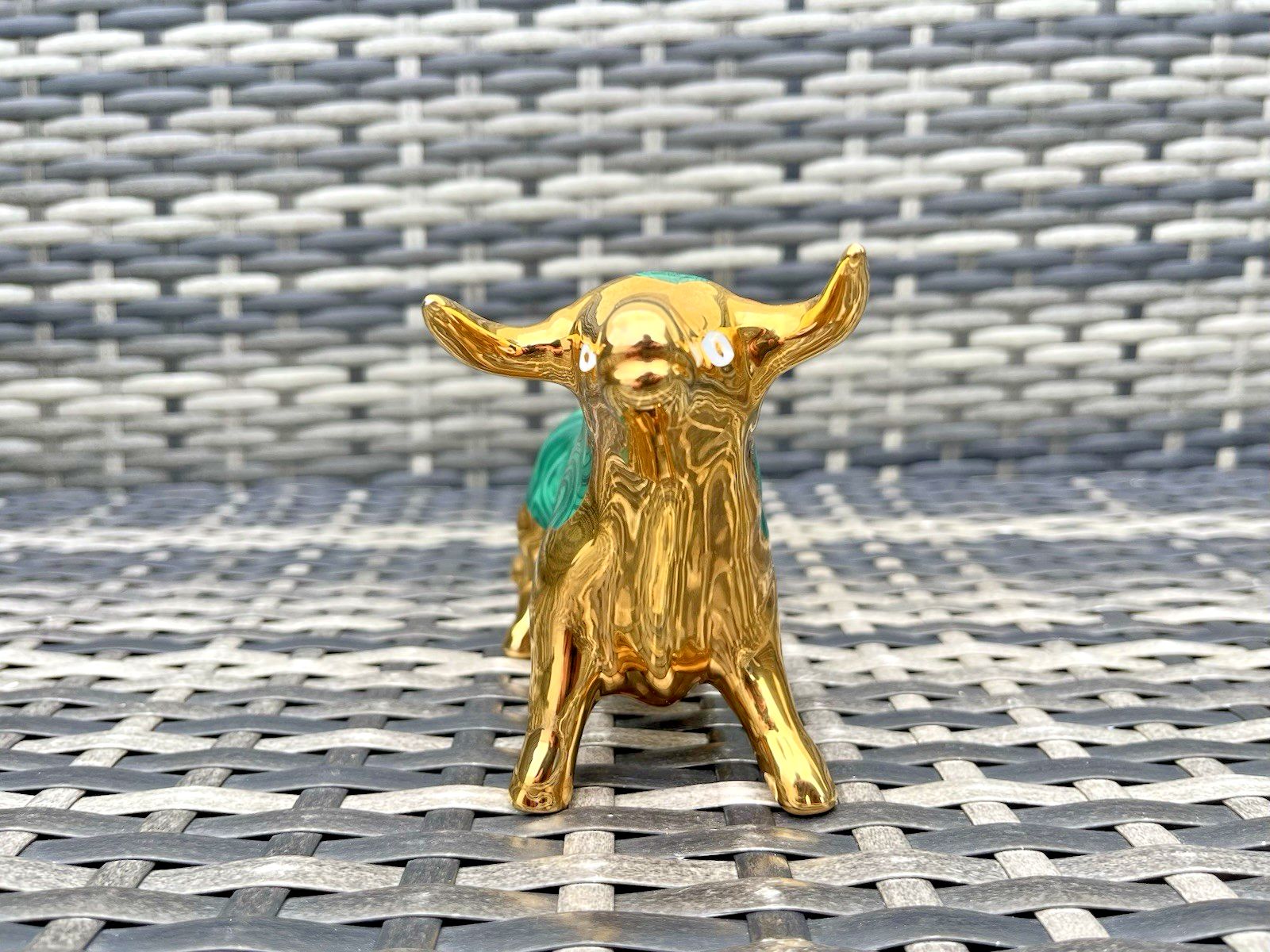 Mid Century Modern Spanish Porcelain Estil Artur Malachite & Gold Stylised Bull photo for sale