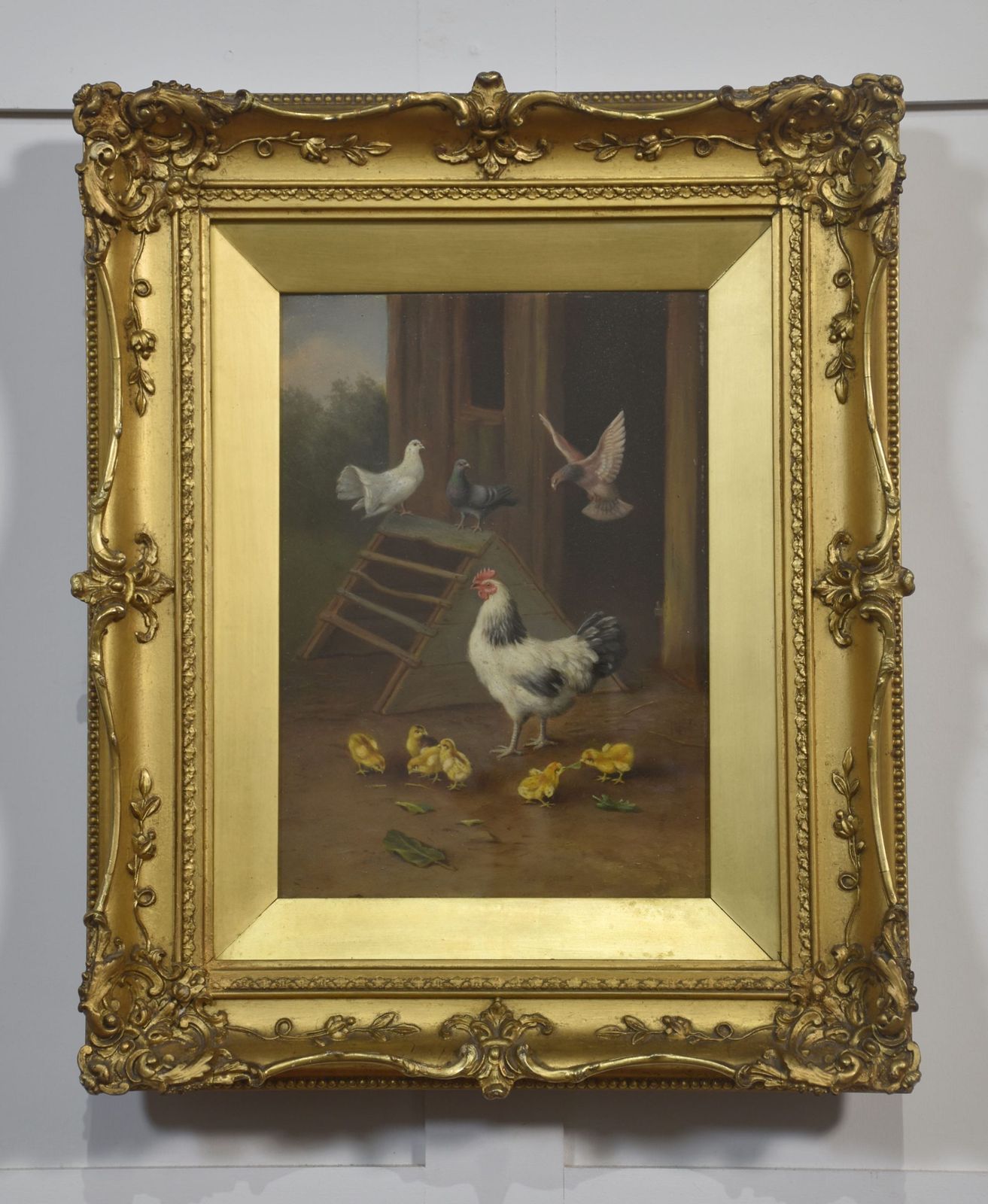 Pair Of Farmyard Scenes, In The Style Of Edgar Hunt photo vinterior