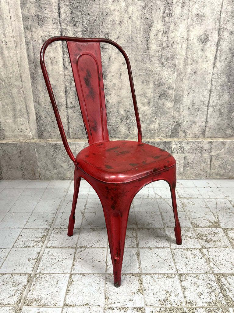 Set Of 6 Red 1930's Style Tolix Metal Chairs photo Furniture