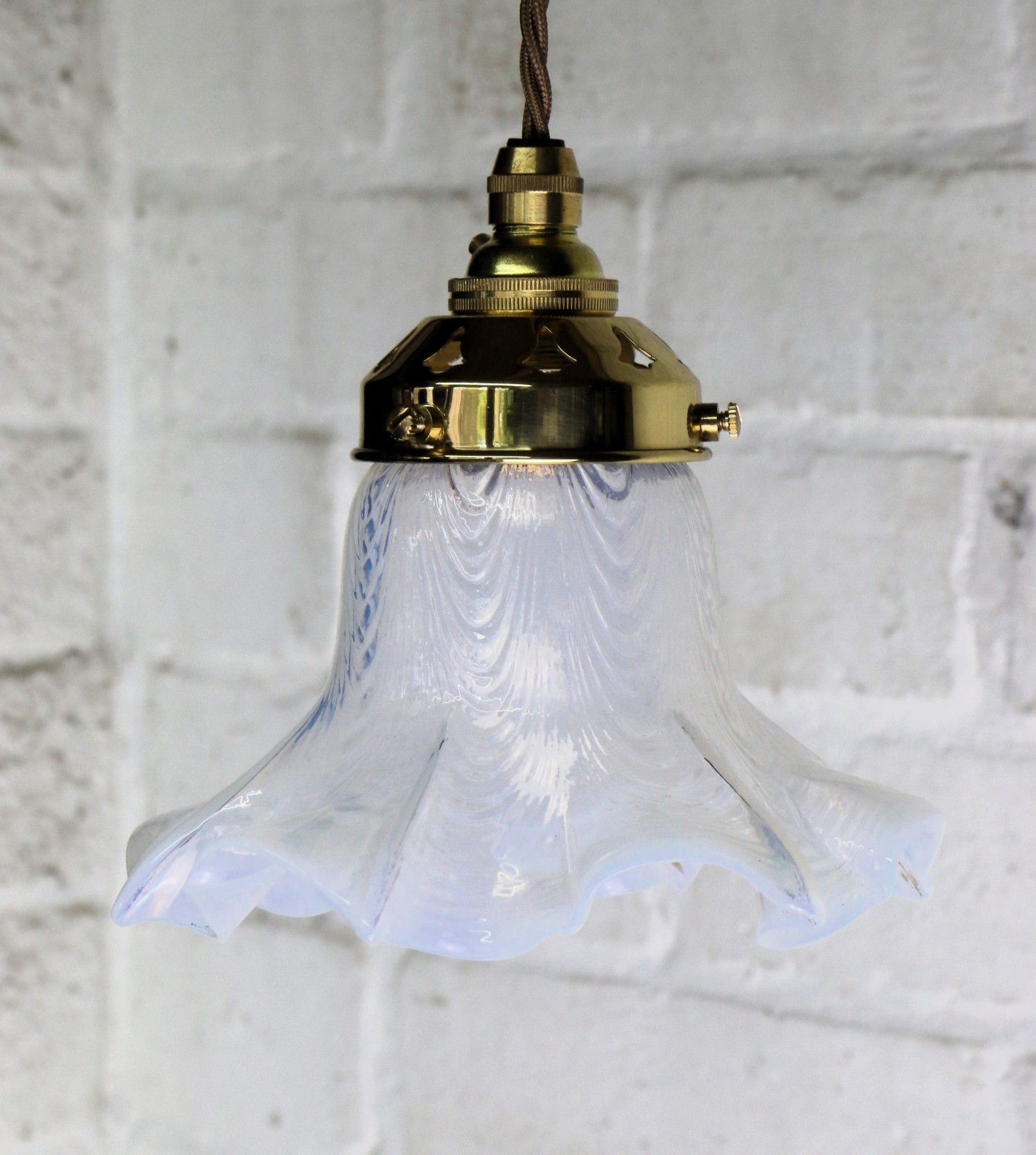 Ceiling Light An Antique Small Glass Opalescent Frilled Lampshade New Fittings photo furniture