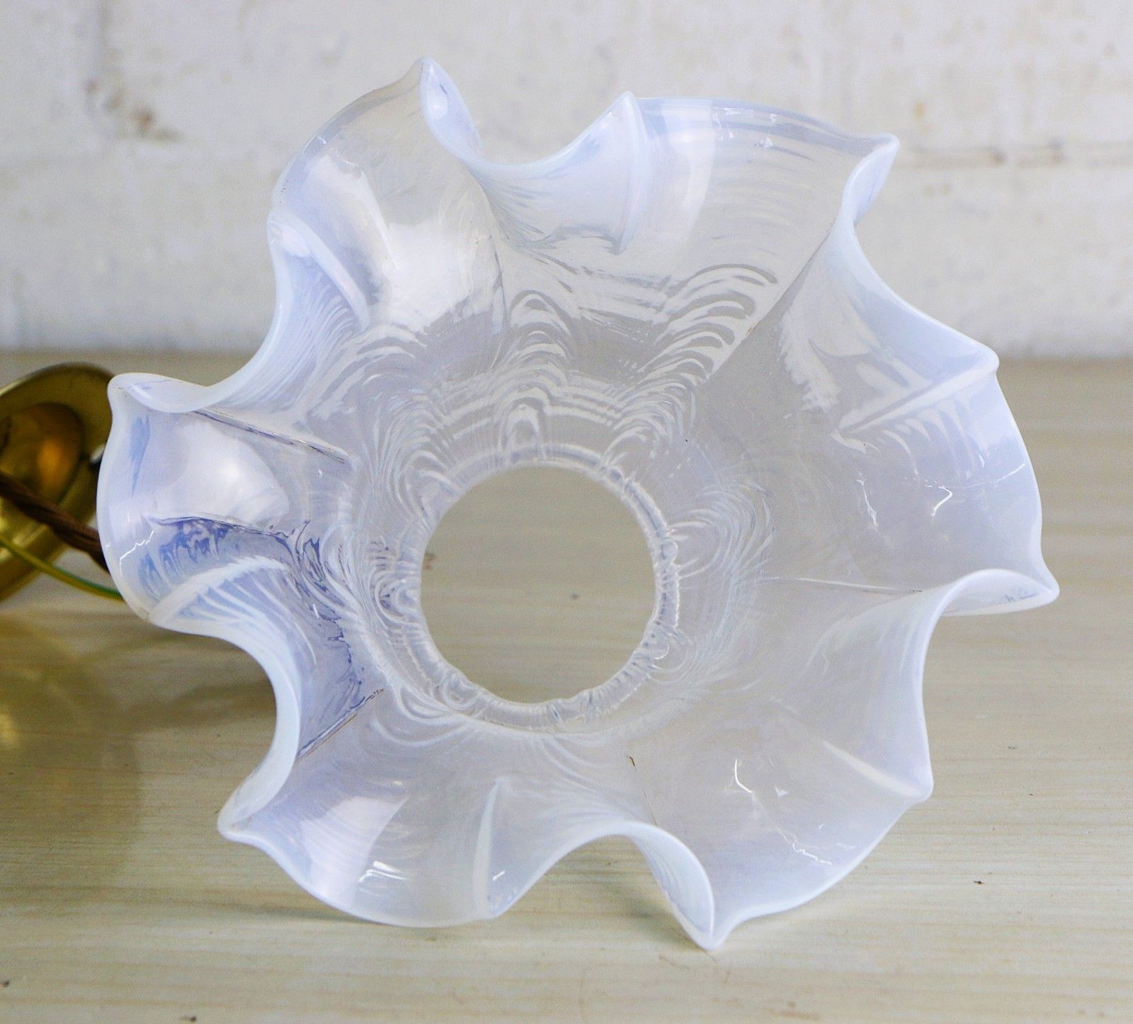 photo vinterior Ceiling Light An Antique Small Glass Opalescent Frilled Lampshade New Fittings