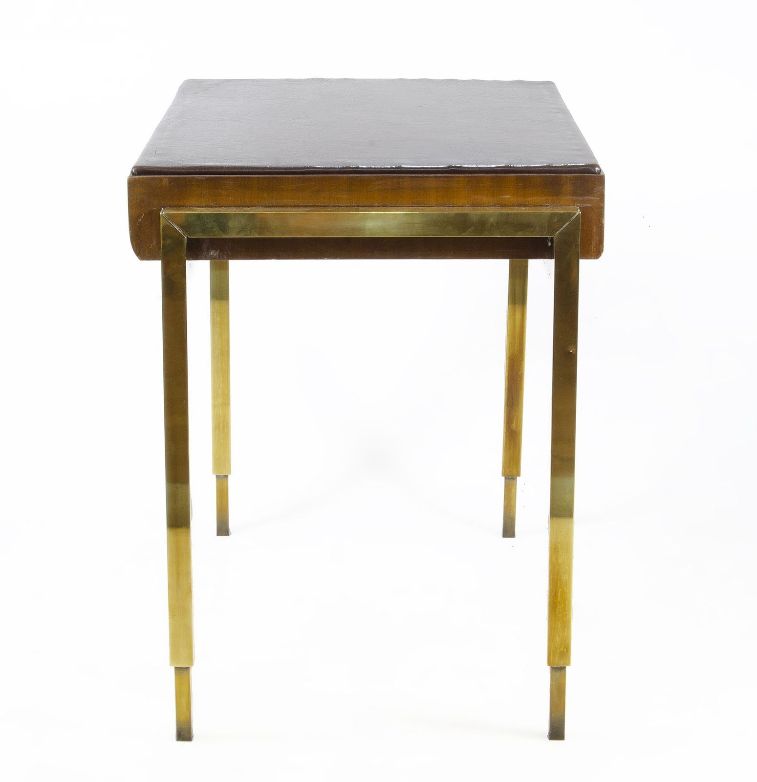 1940s Jansen Style Modern Wooden 2 Drawer Desk With Bronze Accents And Leather Surface, France photo Furniture