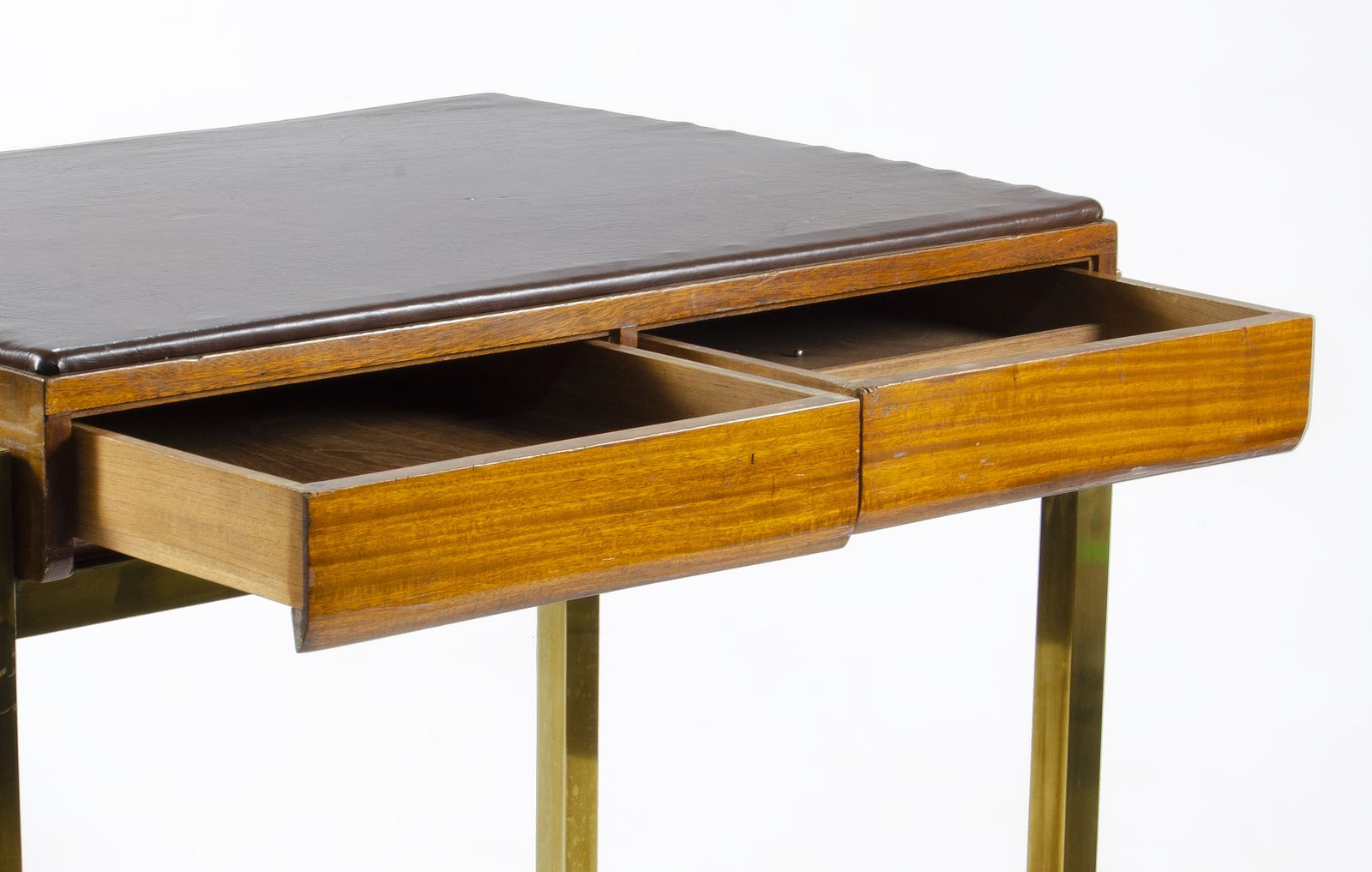 1940s Jansen Style Modern Wooden 2 Drawer Desk With Bronze Accents And Leather Surface, France photo 3400.0