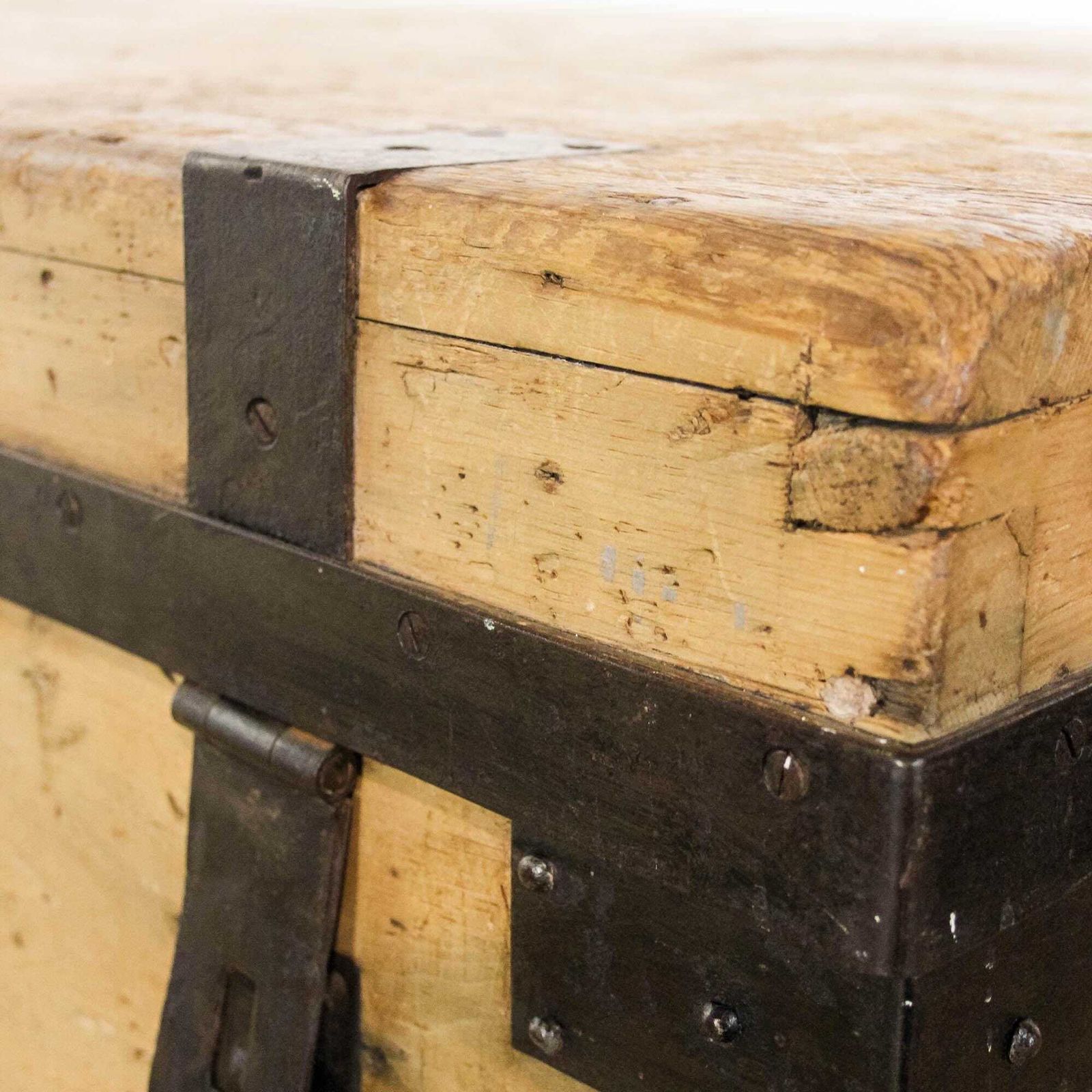 595.0 Antique Pine Metal Bound Chest | Antique Furniture | Antique Trunk | Antique Storage | Pine Trunks | Blanket Box photo