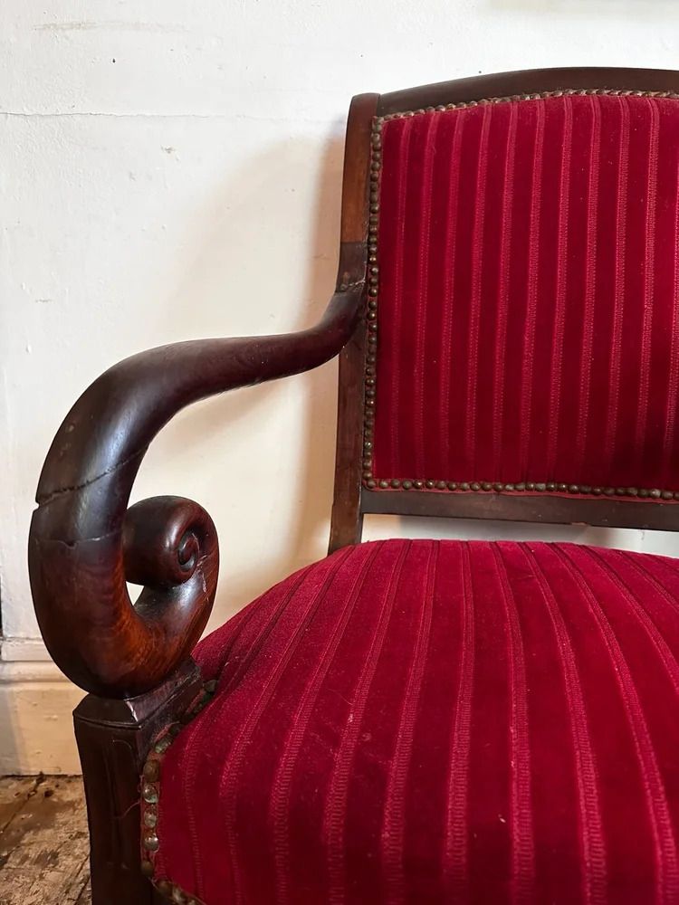 French Empire Armchairs In Red Velvet And Mahogany C1830 photo furniture
