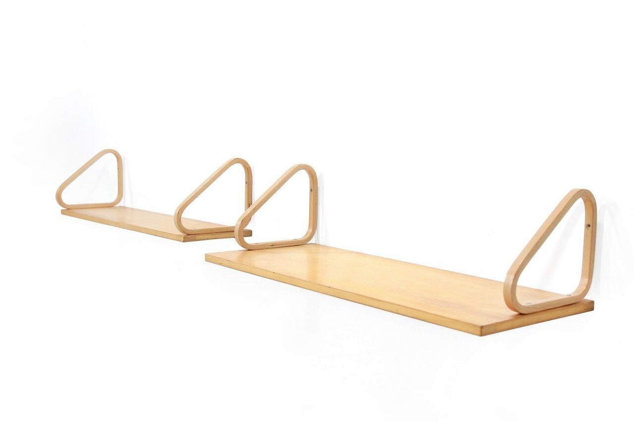 Set Of Two Birch Alvar Aalto Wall Shelves Model 112