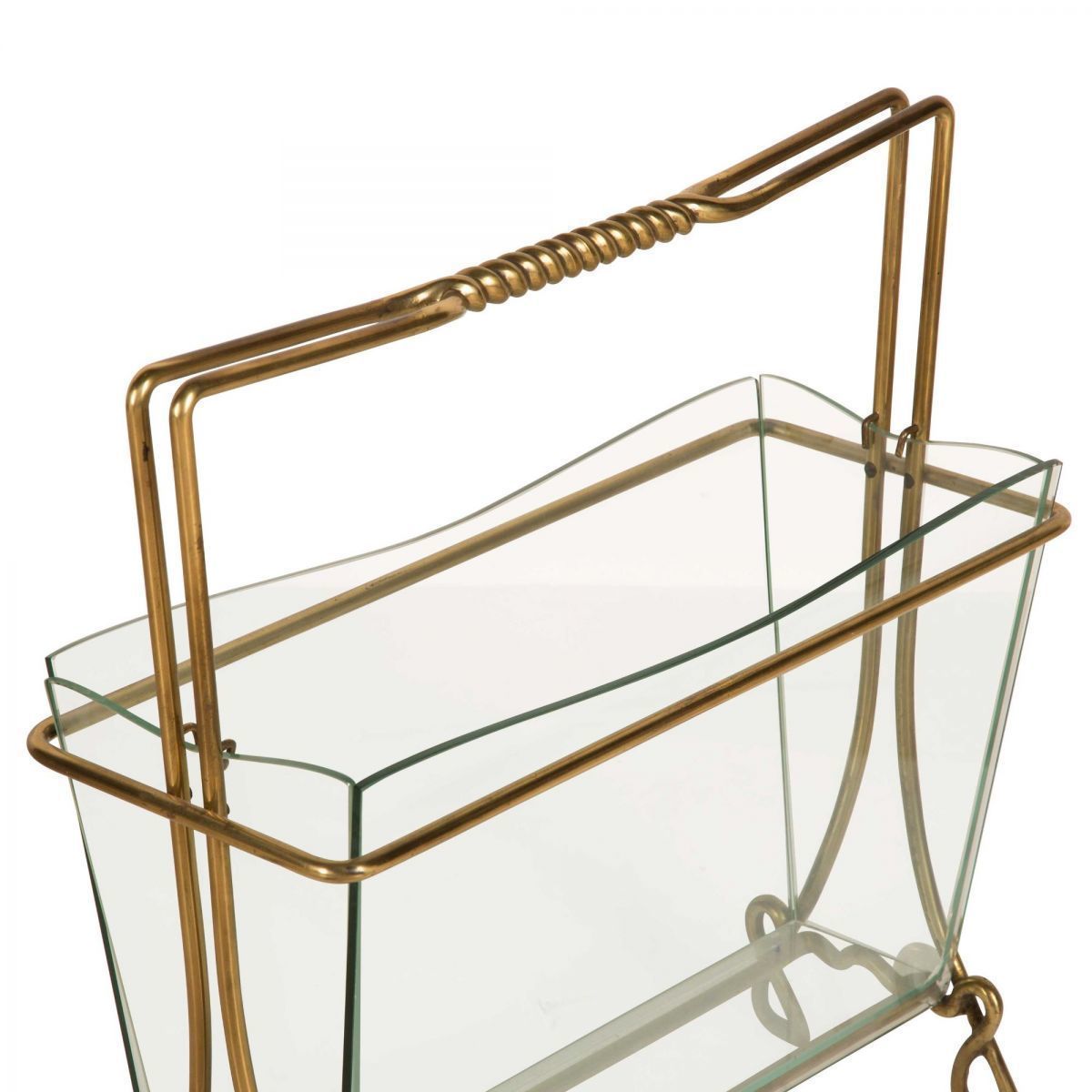 A 20 C Italian Brass & Glass Magazine Holder By Cristal Arte photo for sale