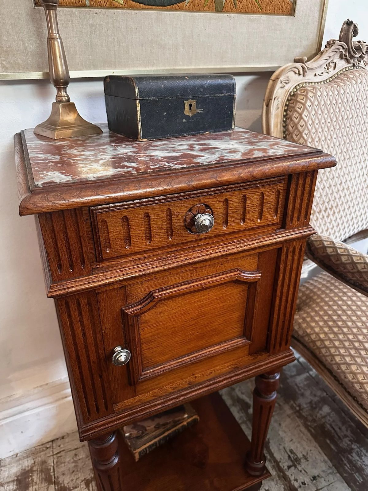 Belgian Oak Bedside Marble Top C1910 photo furniture