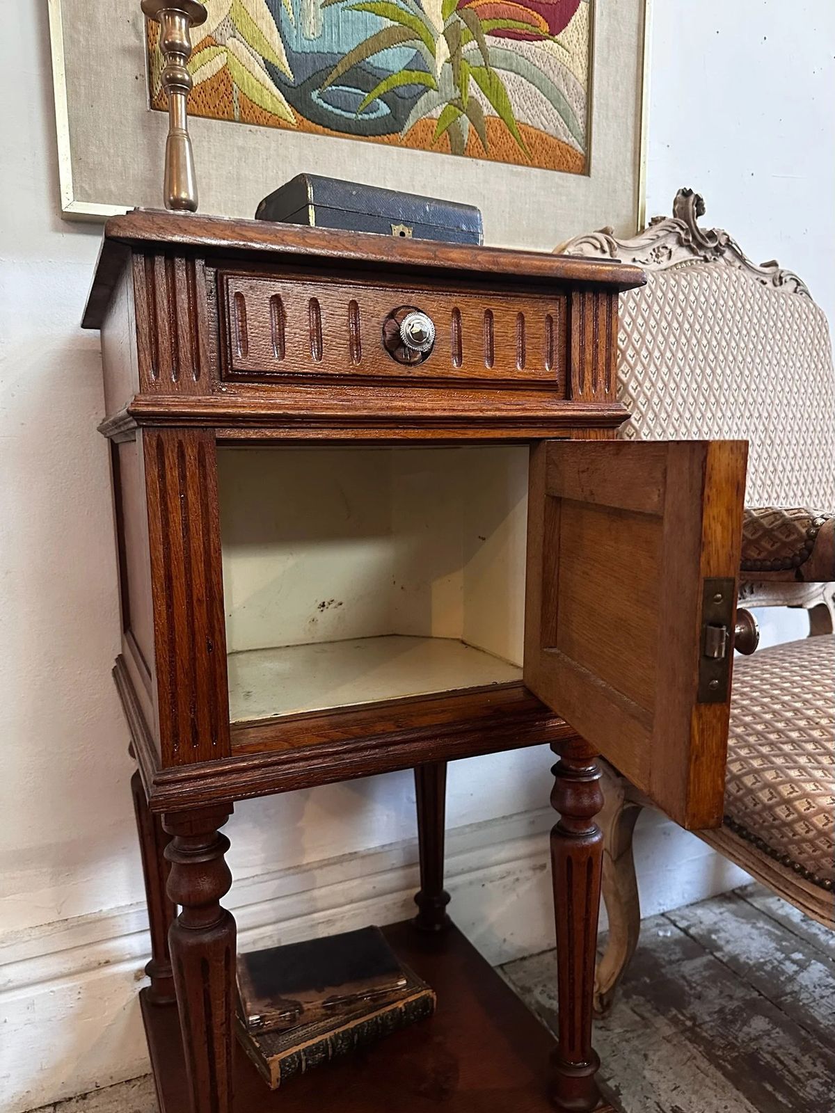 Belgian Oak Bedside Marble Top C1910 photo vintage