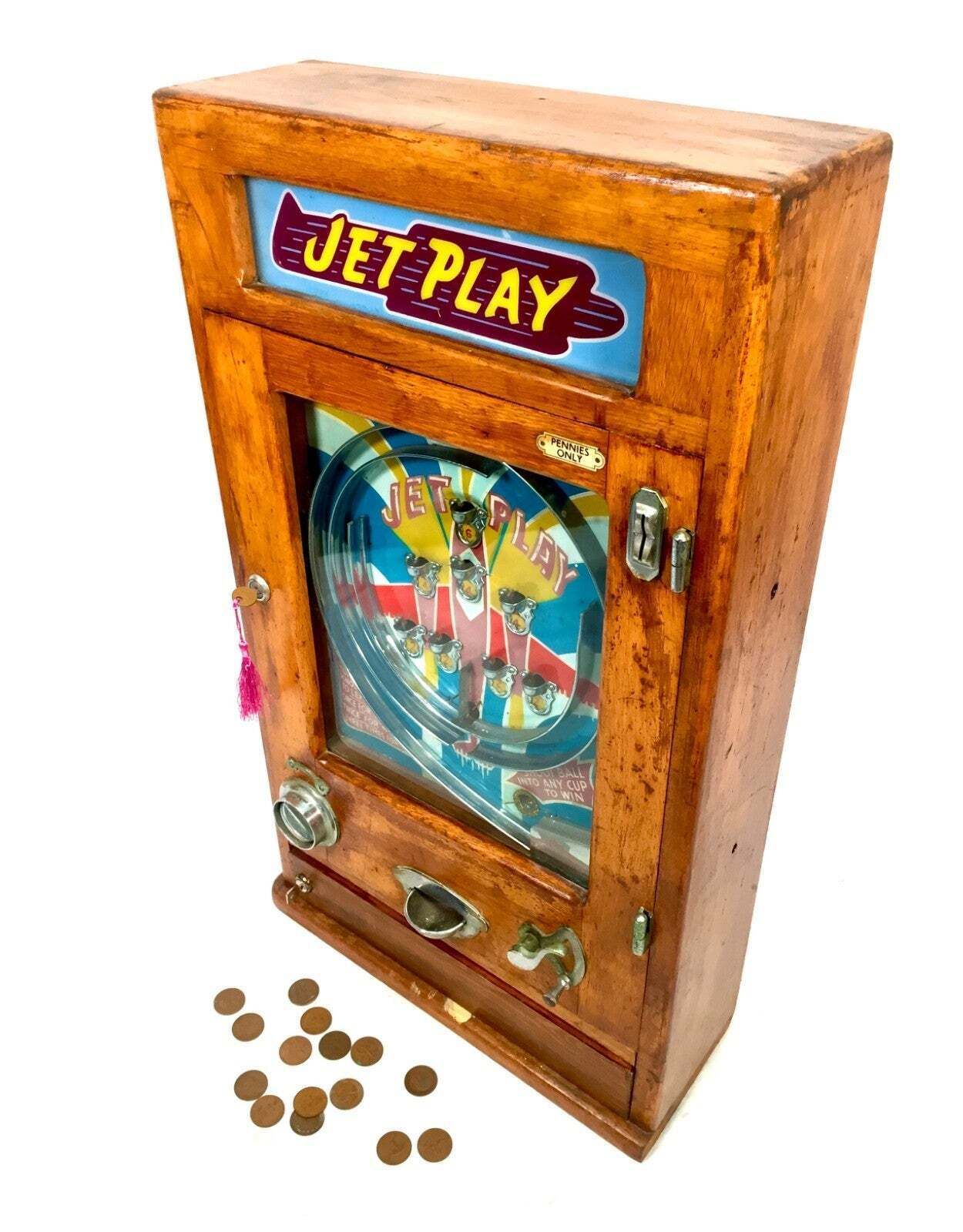 Antique Arcade Coin Operated Penny Machine Jet Play By Oliver Whales C.1954 photo buy
