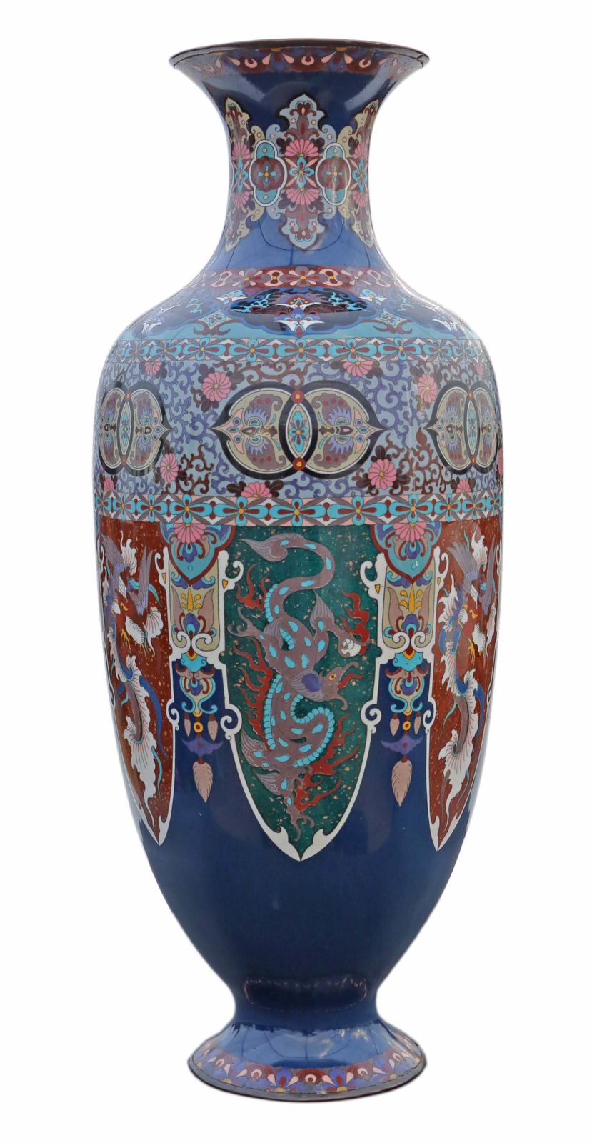 Antique Fine Quality Large 24" Cloisonne Vase 19th Century Meiji Oriental Japanese photo for sale