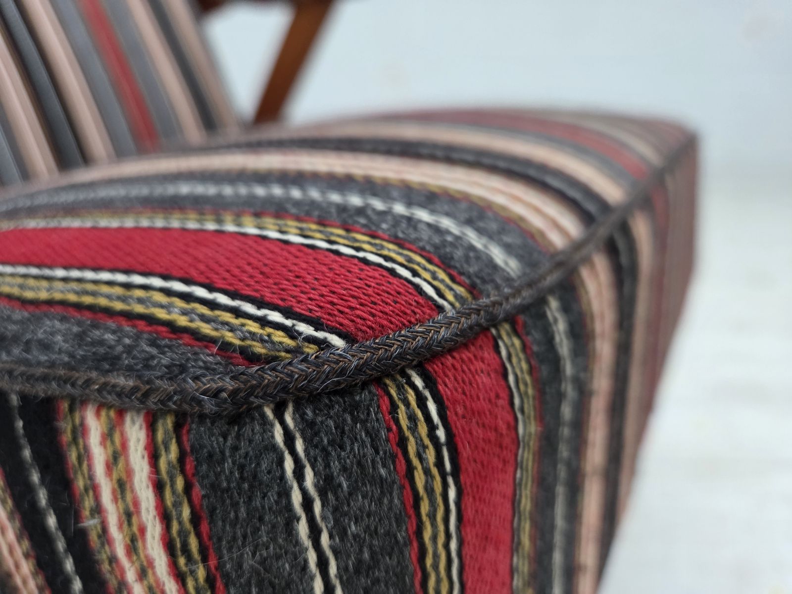 1960s, Swedish Armchair, Striped Furniture Wool Fabric, Oak Wood, Teak Wood. photo 1570.0