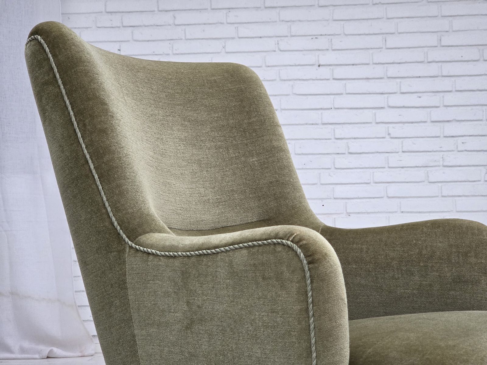 photo for sale 1970s, Danish Highback Armchair, Green Furniture Velour.