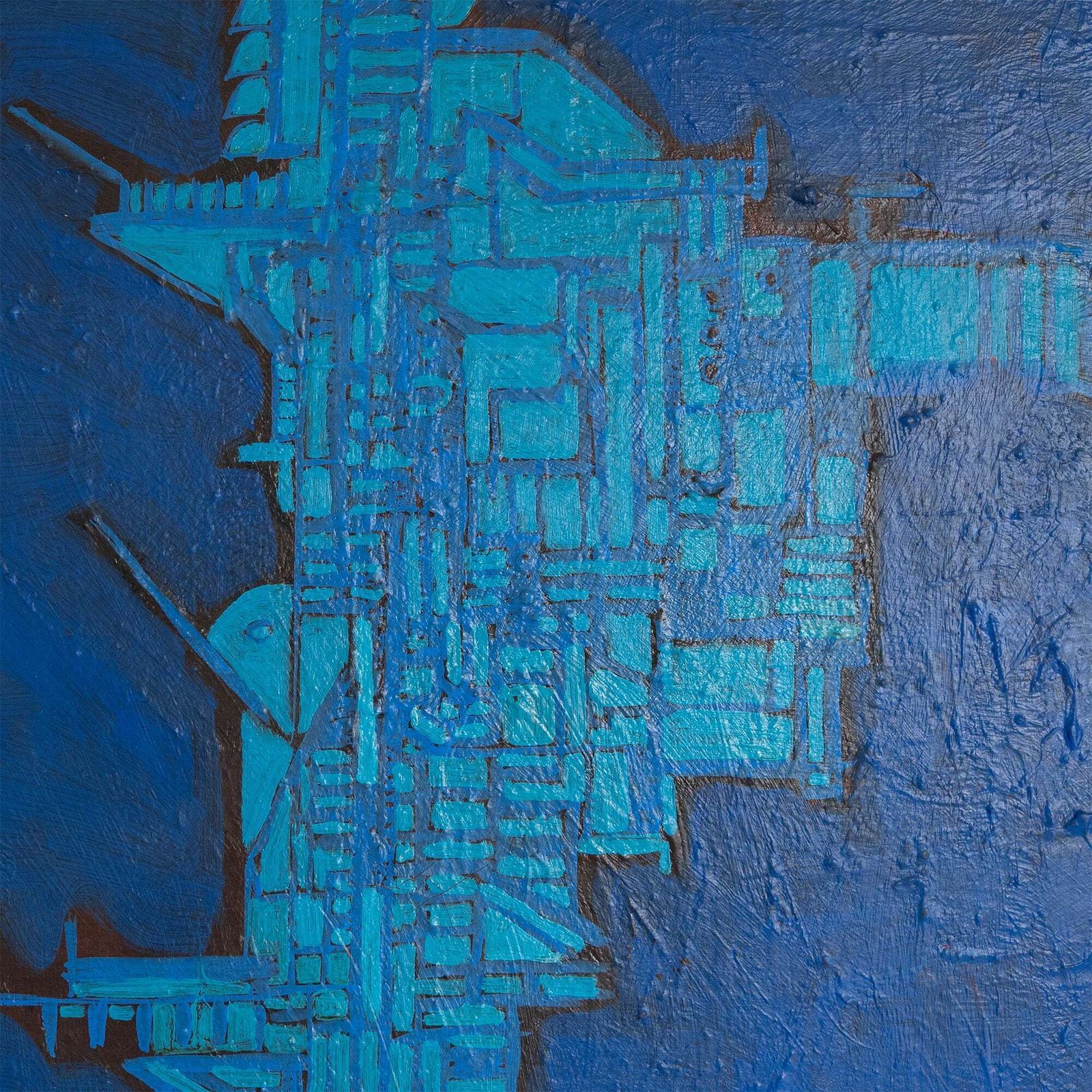 Blauwe Abstracte Geometrische Compositie – 19e Eeuw, Olieverf Op Doek, Door Cellos photo 3660.0
