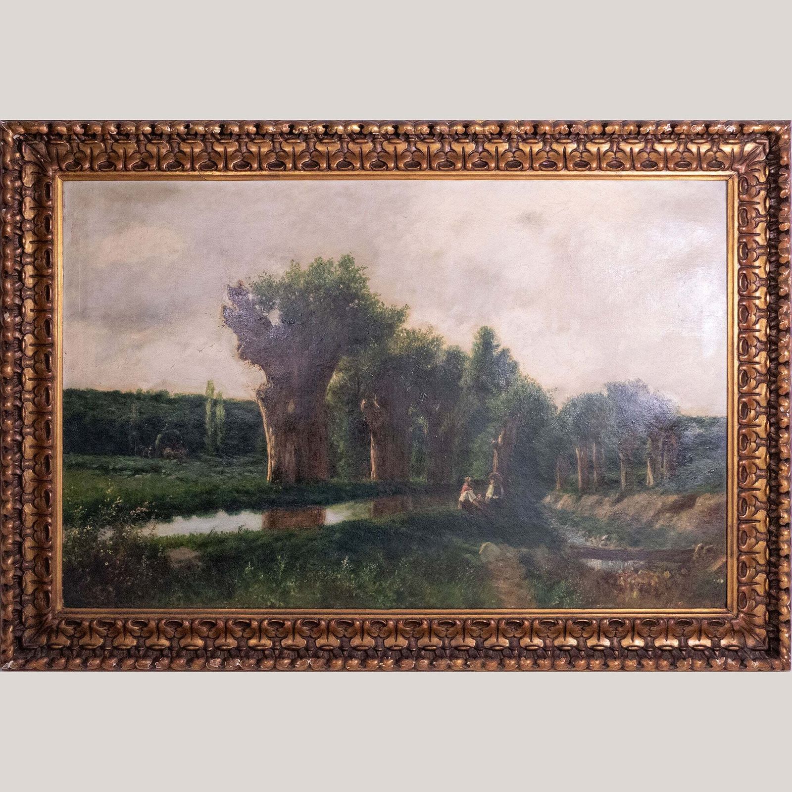 Pastoraal Rivieroeverlandschap – Gesigneerd, 19e Eeuw, Olieverf Op Doek, Ingelijst photo furniture