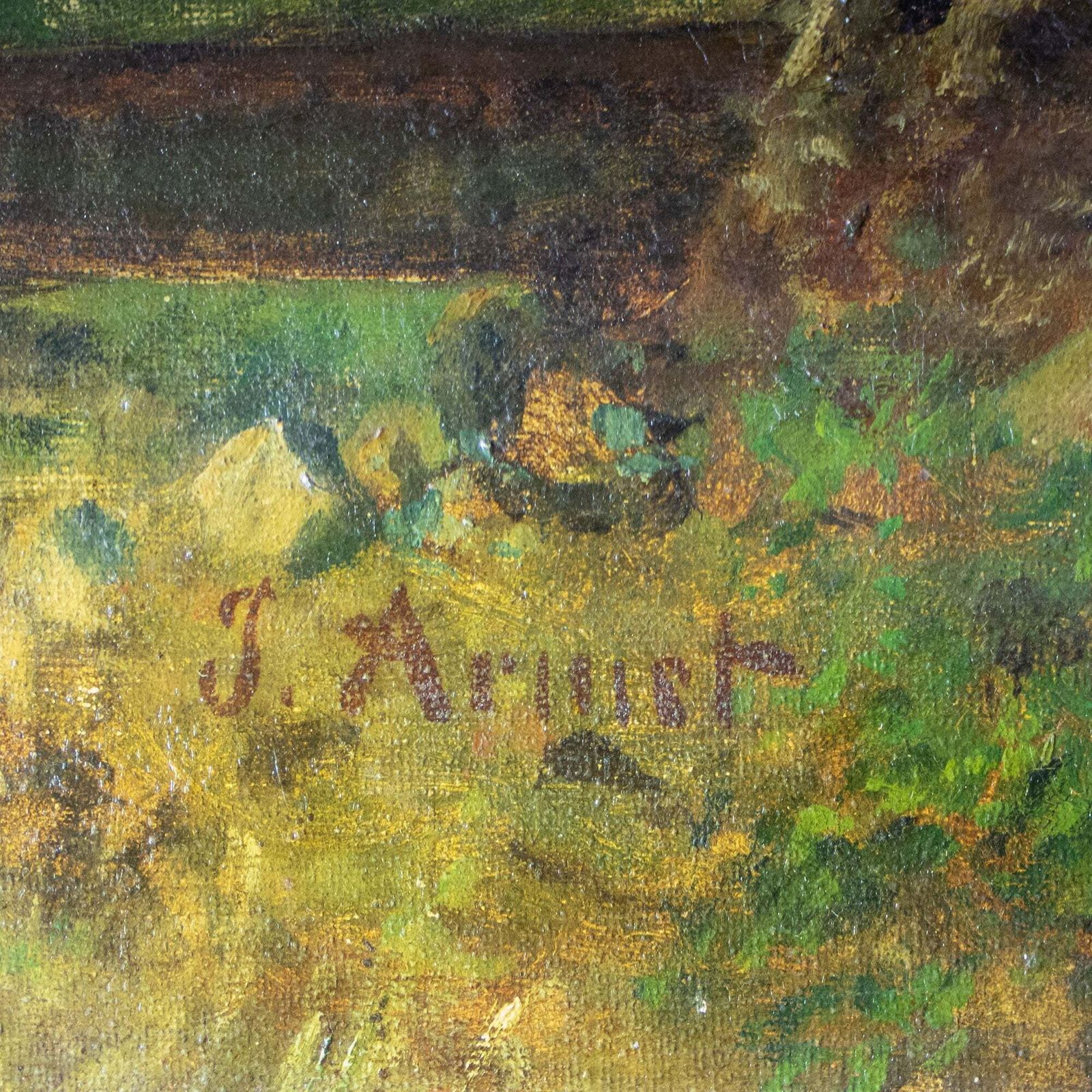 Pastoral Riverbank Scene – Signed 19th Century Oil Framed On Canvas photo Art