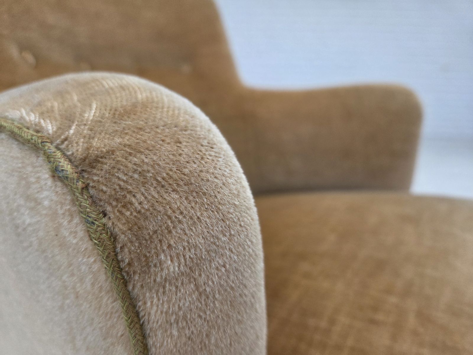 1970s, Danish Armchair, Light Green Furniture Velour. photo furniture