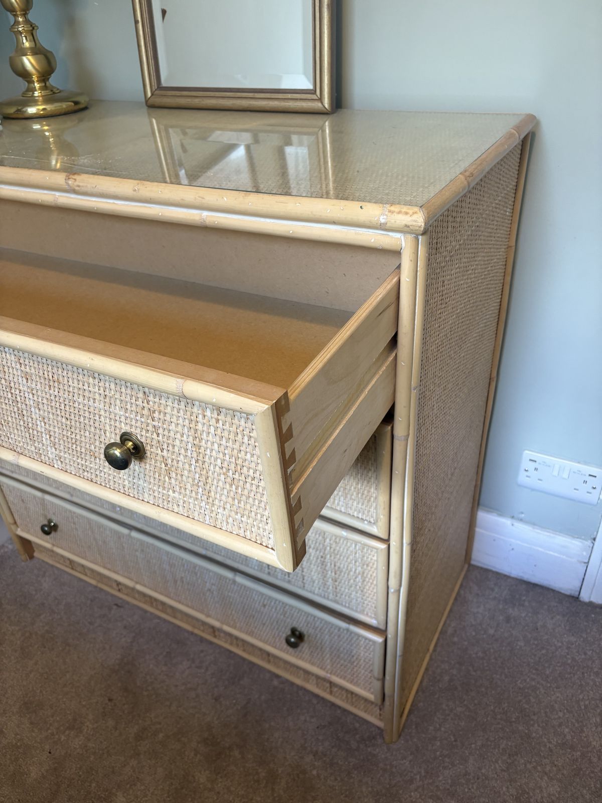 Mid Century Rattan Chest Of Drawers With 5 Drawers photo for sale