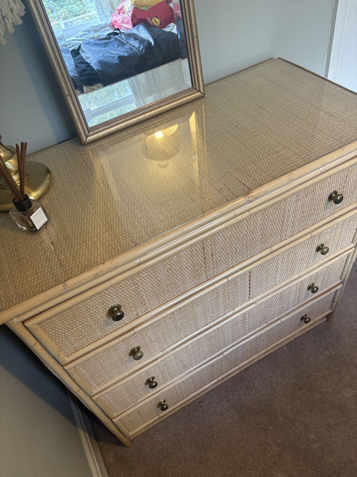 Mid Century Rattan Chest Of Drawers With 5 Drawers photo Furniture