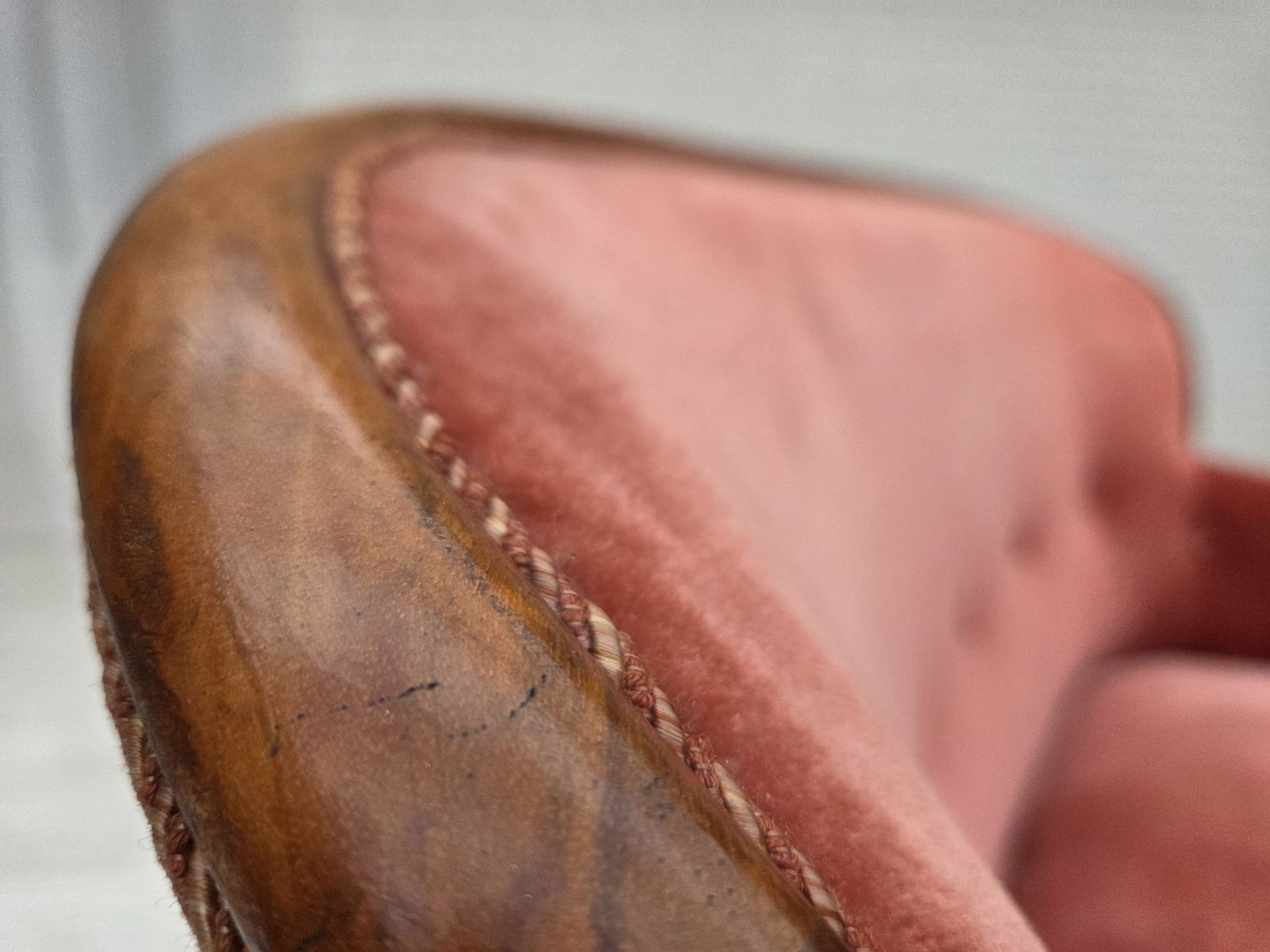 1930s, Danish 2 Seater Sofa, Salmon Pink Furniture Velour, Ash Wood. photo buy